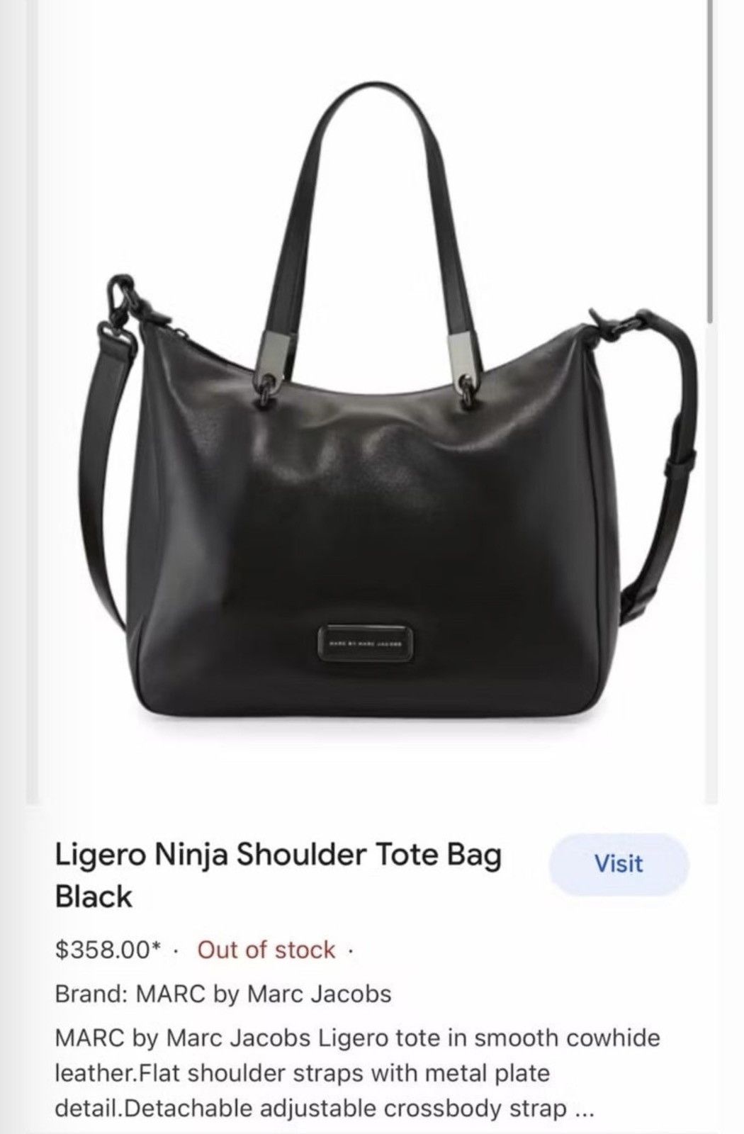 image of Marc By Marc Jacobs Marc Jacobs Ligero Bag in Black, Women's