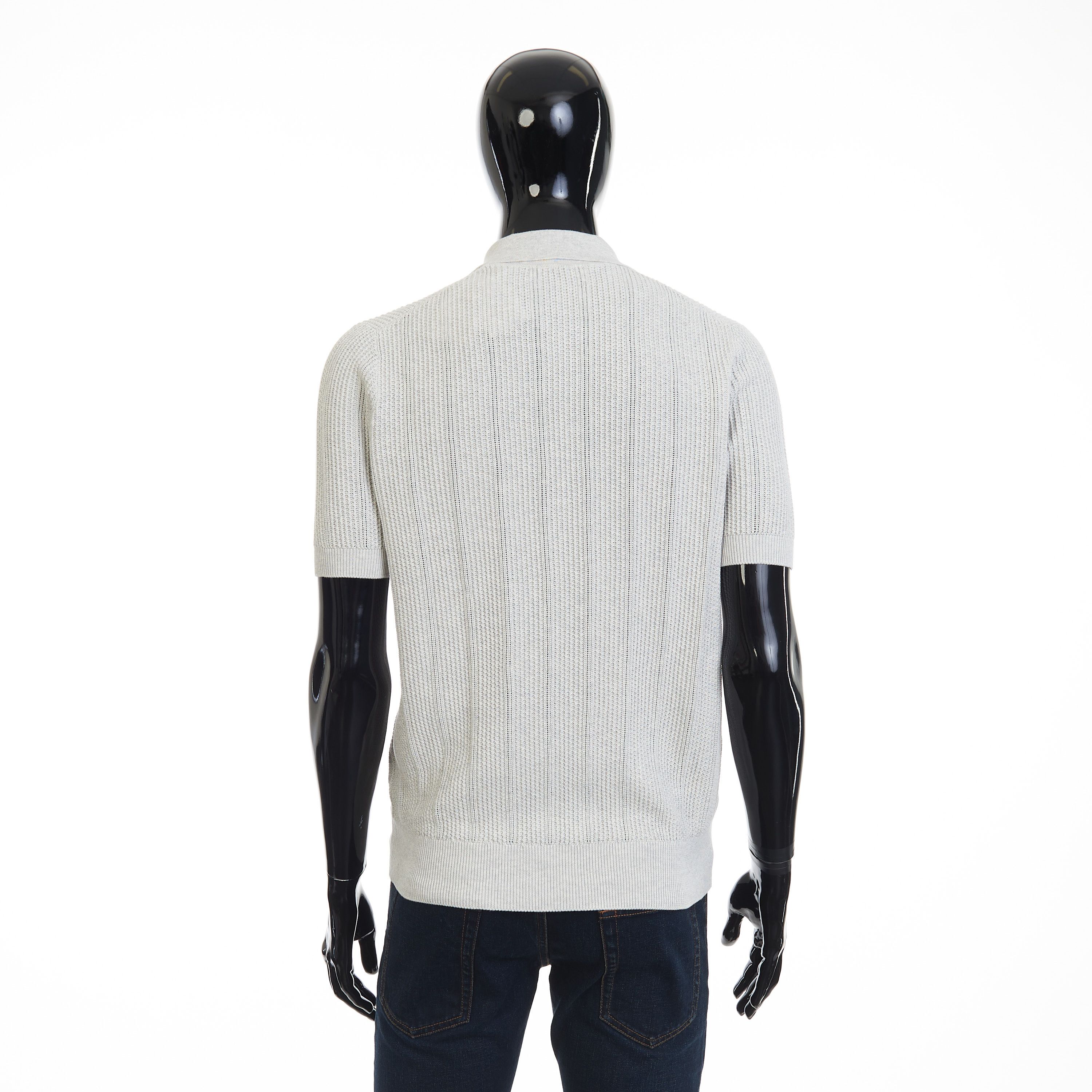 Brunello Cucinelli Textured Rib Knit Polo - Light Grey Cotton Size US XXL / EU 58 / 5 - 5 Thumbnail