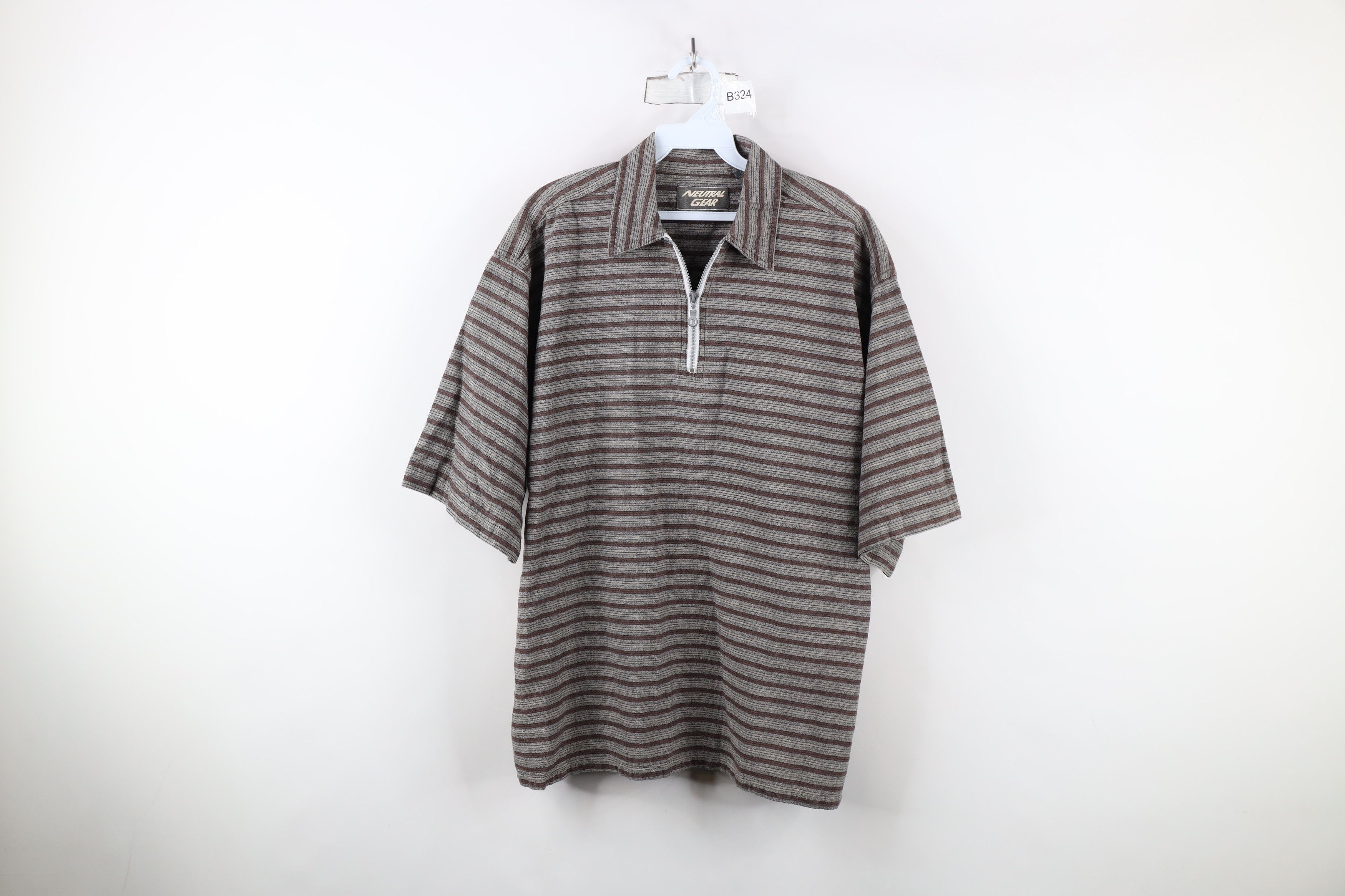 Vintage Vintage 90s Streetwear Striped Baggy Fit Half Zip Polo Shirt Size US L / EU 52-54 / 3 - 1 Thumbnail