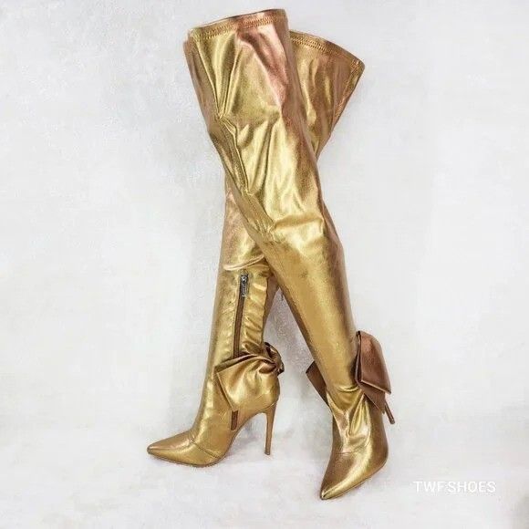 Other Bowie Stretch OTK Thigh Boots Copper Gold High Heel Stiletto Size US 8 / IT 38 - 2 Thumbnail