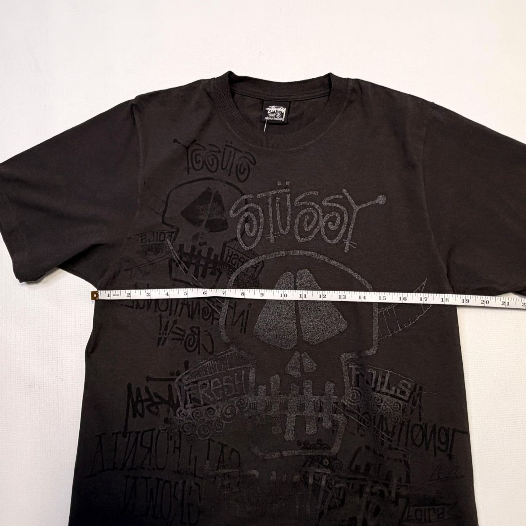 Vintage Stussy Shirt Mens S Faded Black Skulls Pig Dyed Tee Graphic Streetwear Size US S / EU 44-46 / 1 - 4 Thumbnail