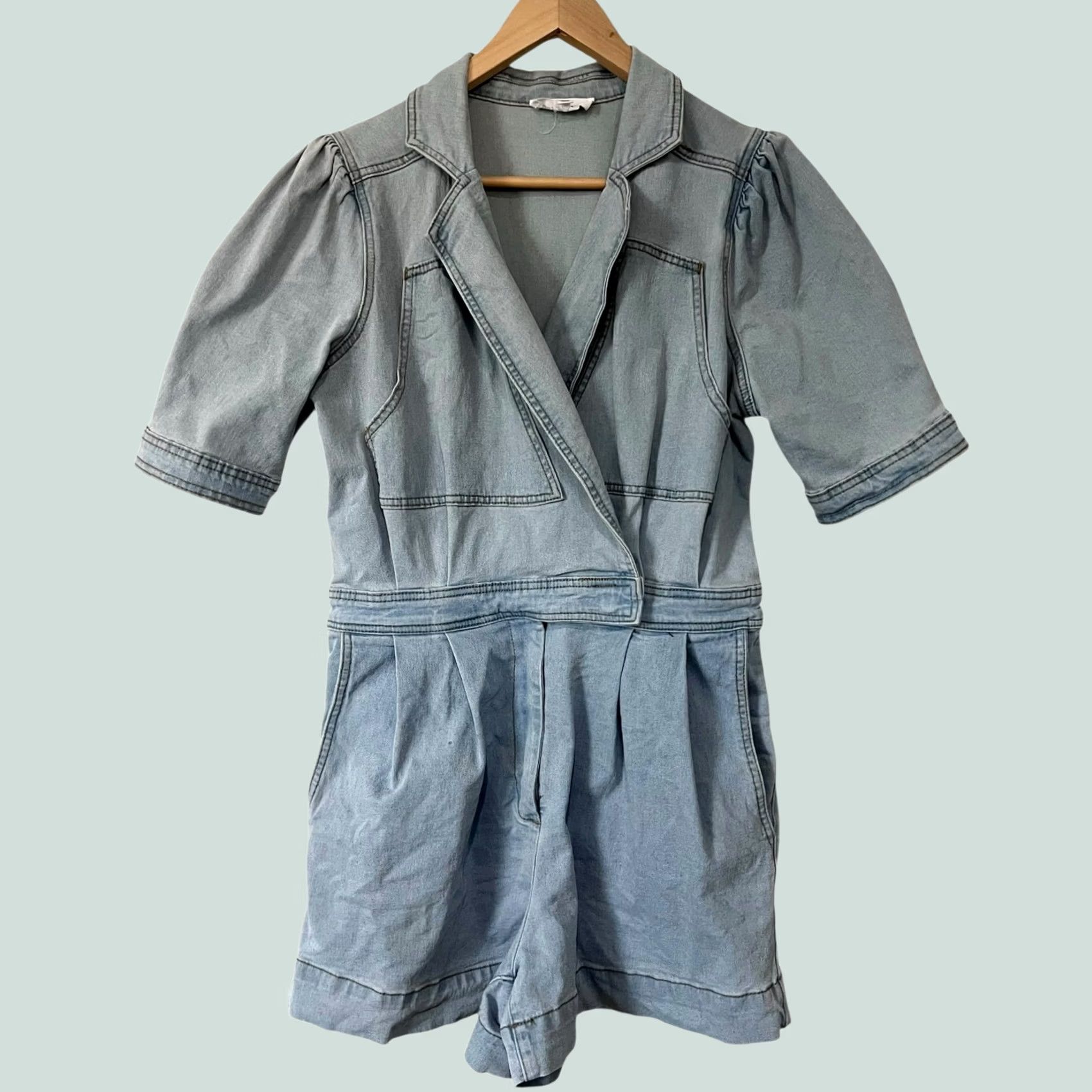 Vintage Day + Moon Denim Romper Women’s M Short Sleeve Button Up Jumpsuit Blue Size 32" / US 10 / IT 46 - 1 Thumbnail
