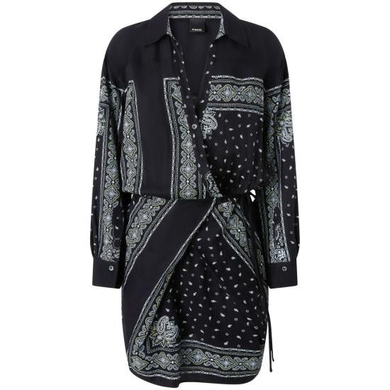 ワンピース PINKO Woman Dress Black 104665A2CK Z1T Pinko Women's Dress Z1t Black Lime – Vanda Boutique