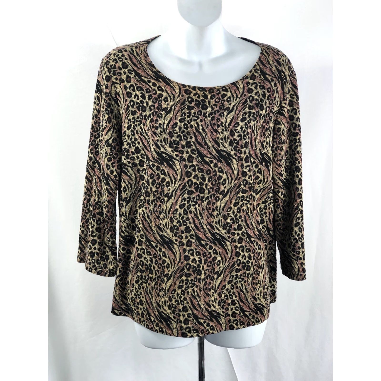 Vintage VINTAGE Britney Black Pullover Top L Leopard 3/4 Sleeve Scoop Neck Stretch Jersey Bohemian 90s Mens Womens Girls Boys Size L / US 10 / IT 46 - 6 Thumbnail