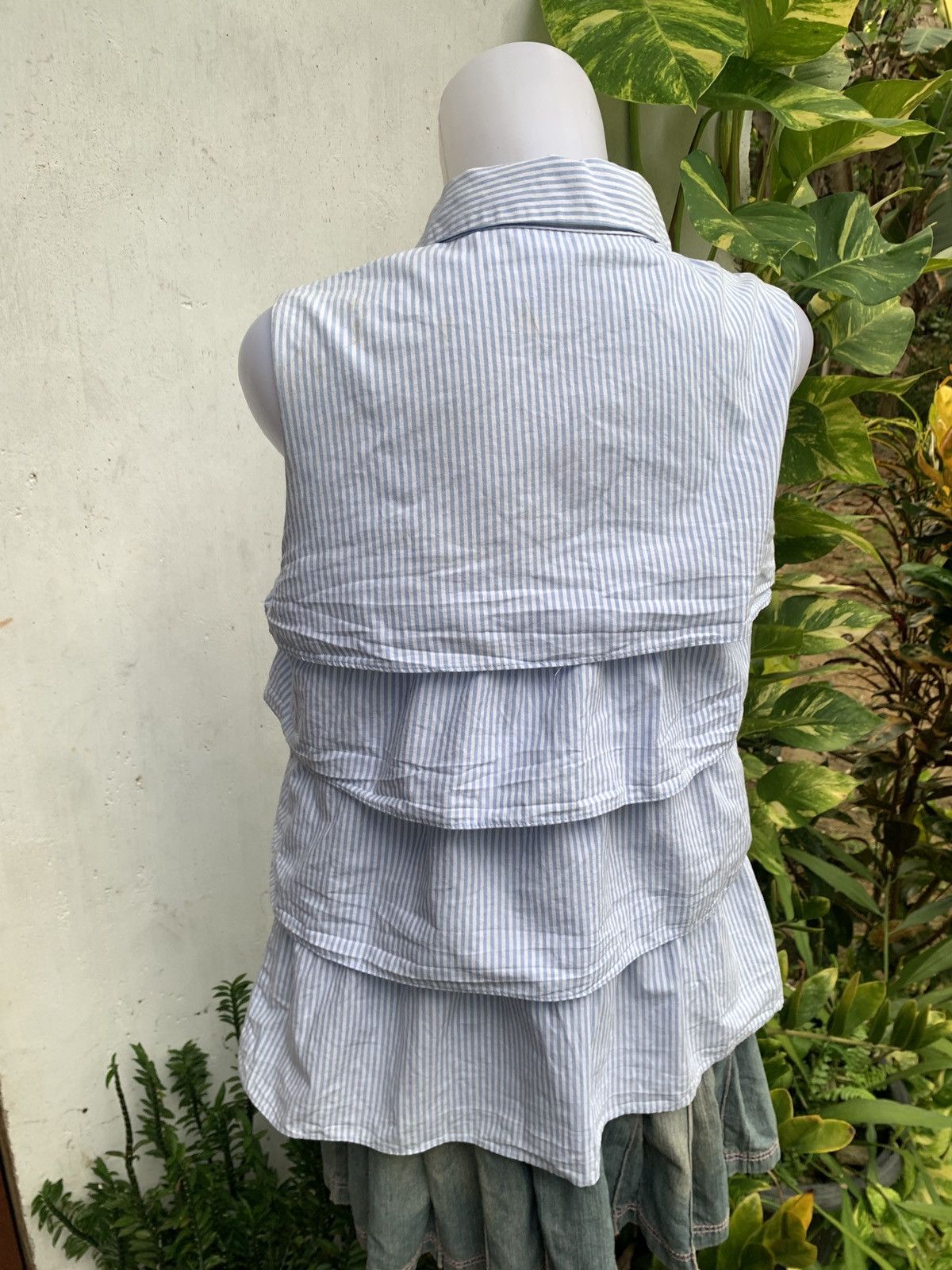 Japanese Brand Line Striped Layered Sleeveless Button Blouse Top Size M / US 6-8 / IT 42-44 - 3 Thumbnail