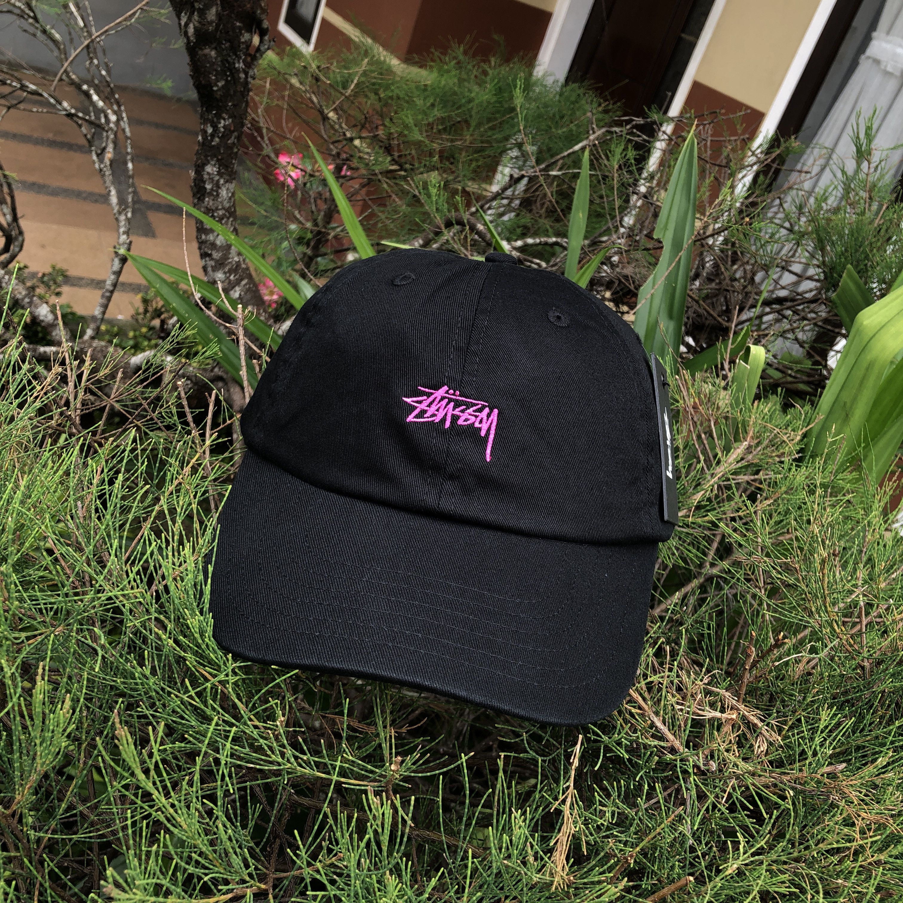 Stussy Stussy Pink Logo Cap Hat Black | Grailed