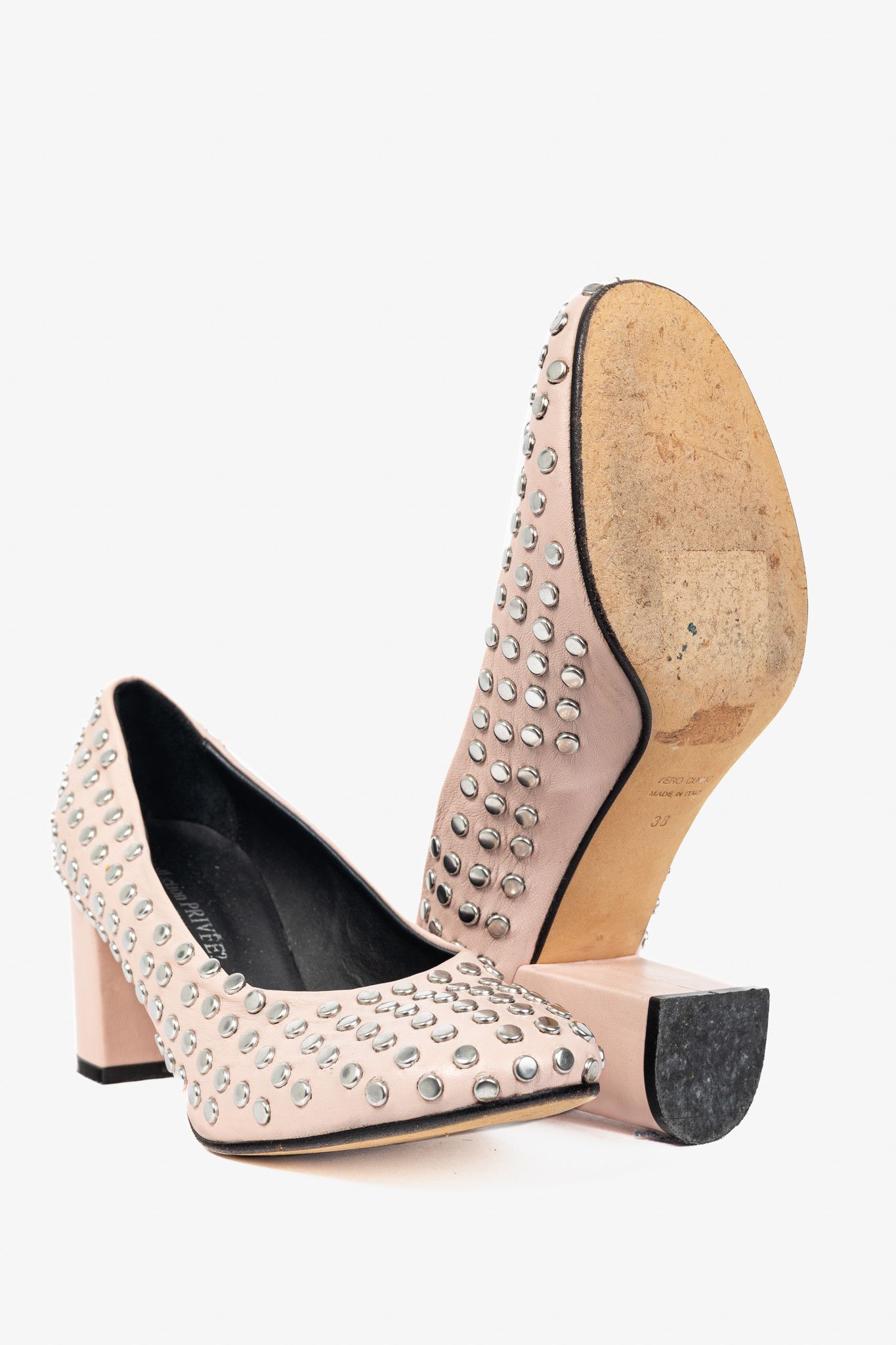 Other collection PRIVEE Pink Studded Leather Block-Heel Pumps Size US 7.5 / IT 37.5 - 4 Thumbnail