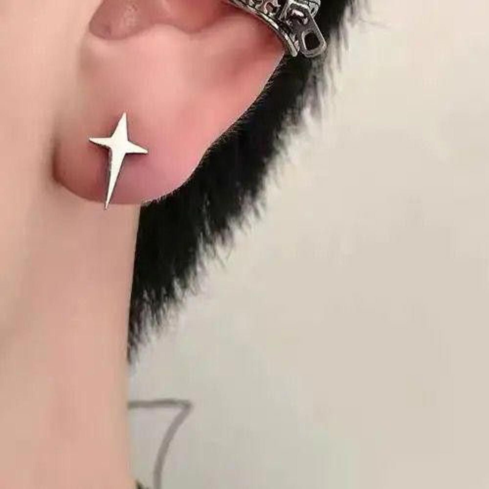 Jewelry x Sterling Silver Star Stud 925 Silver Earrings, Men's