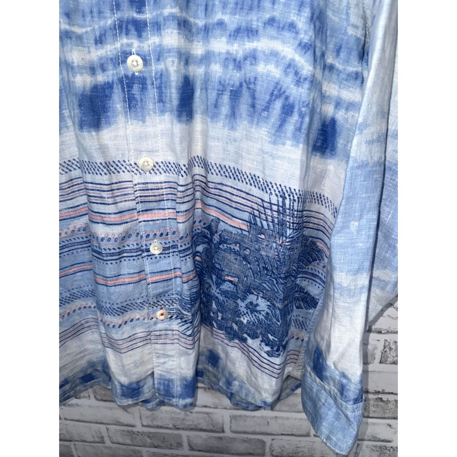 Tommy Bahama Tommy Bahama Relax 100% Linen Floral Hawaiian Button-Up Shirt Mens XL Blue Tie Dye Floral Hawaiian Button-Up Shirt Mens XL Size US XL / EU 56 / 4 - 6 Thumbnail