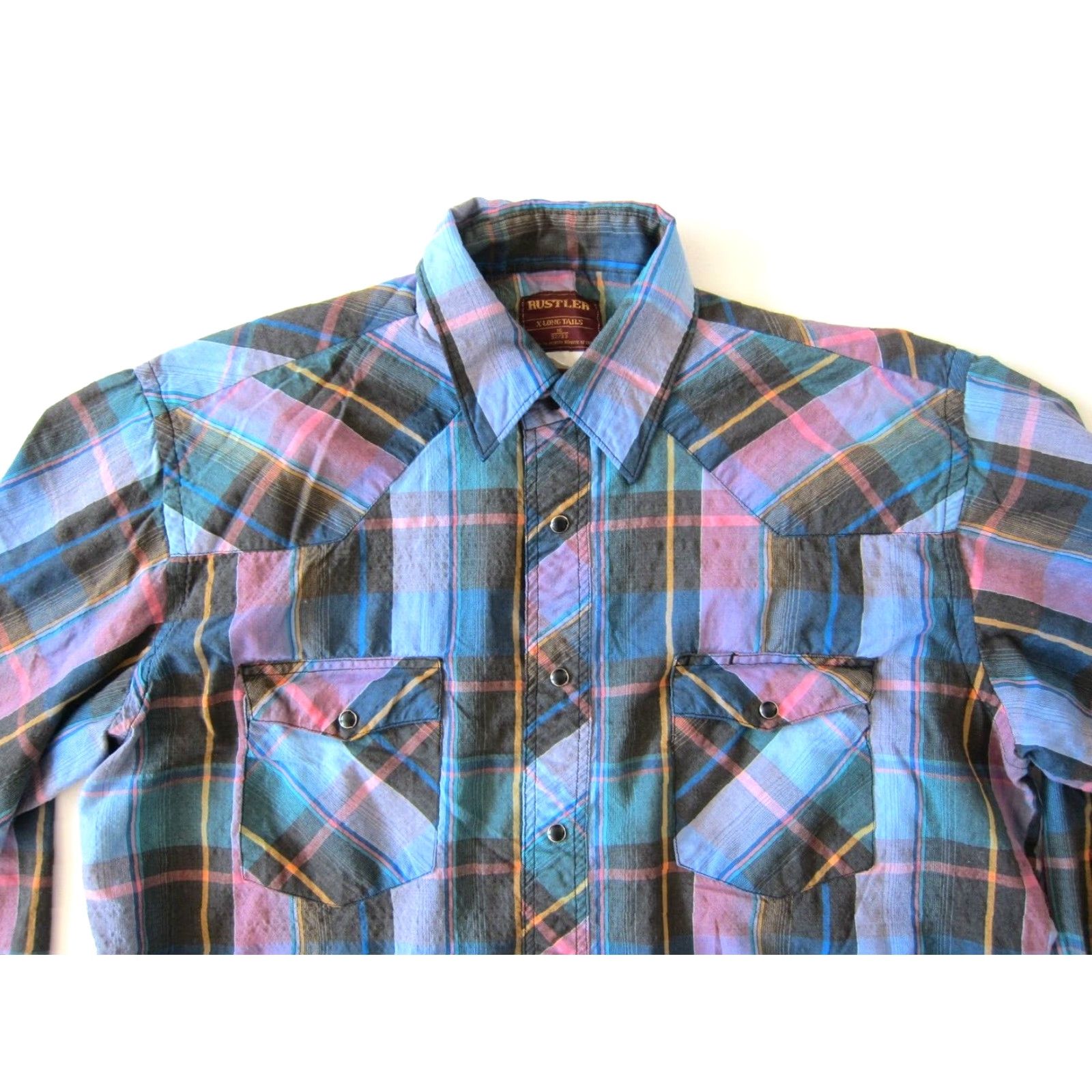 Vintage Vtg Rustler XLong Tails Pink Plaid Snap Button Collared Western Shirt L 16 32/33 Size US L / EU 52-54 / 3 - 3 Thumbnail