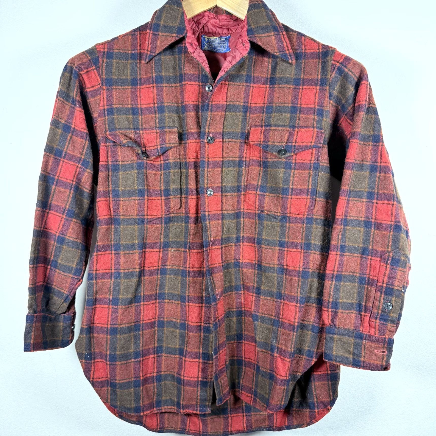 Pendleton VINTAGE Pendleton Shirt Red Blue Plaid Pure Virgin Wool USA Made Men's Size 16 Size US L / EU 52-54 / 3 - 2 Thumbnail
