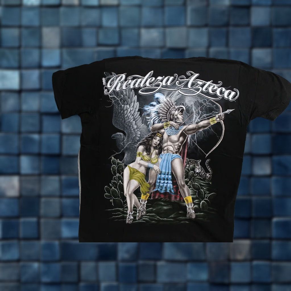 Vintage VINTAGE Aztec Warrior Lady Eagle Cactus Lightning Realeza Azteca Graphic T-Shirt Men Medium Black Size US M / EU 48-50 / 2 - 1 Thumbnail