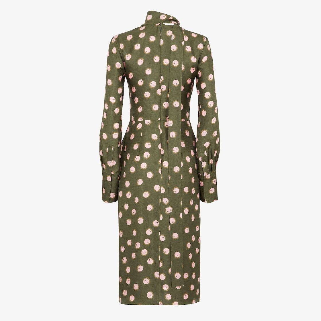 Fendi o1loc1c1225 Printed Silk Dress in Olive Green Size L / US 10 / IT 46 - 2 Thumbnail