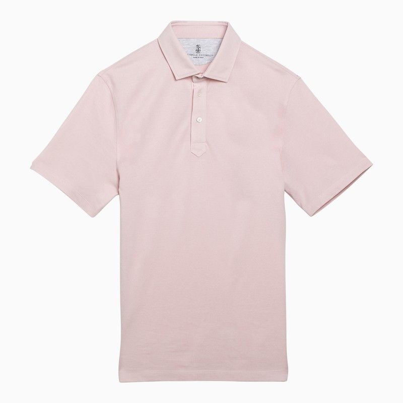 image of Brunello Cucinelli Pink Cotton Short-Sleeved Polo Shirt, Men's (Size Large)