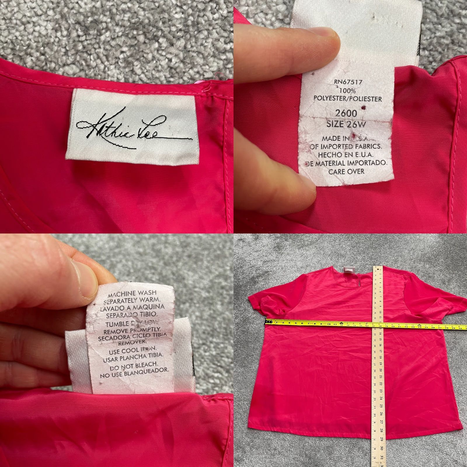 Lee Kathie Lee Chiffon Blouse Womens 26W Plus Pink Short Sleeve Round Neck Casual Shirt Blouse Size 4XL / US 24-26 - 8 Thumbnail