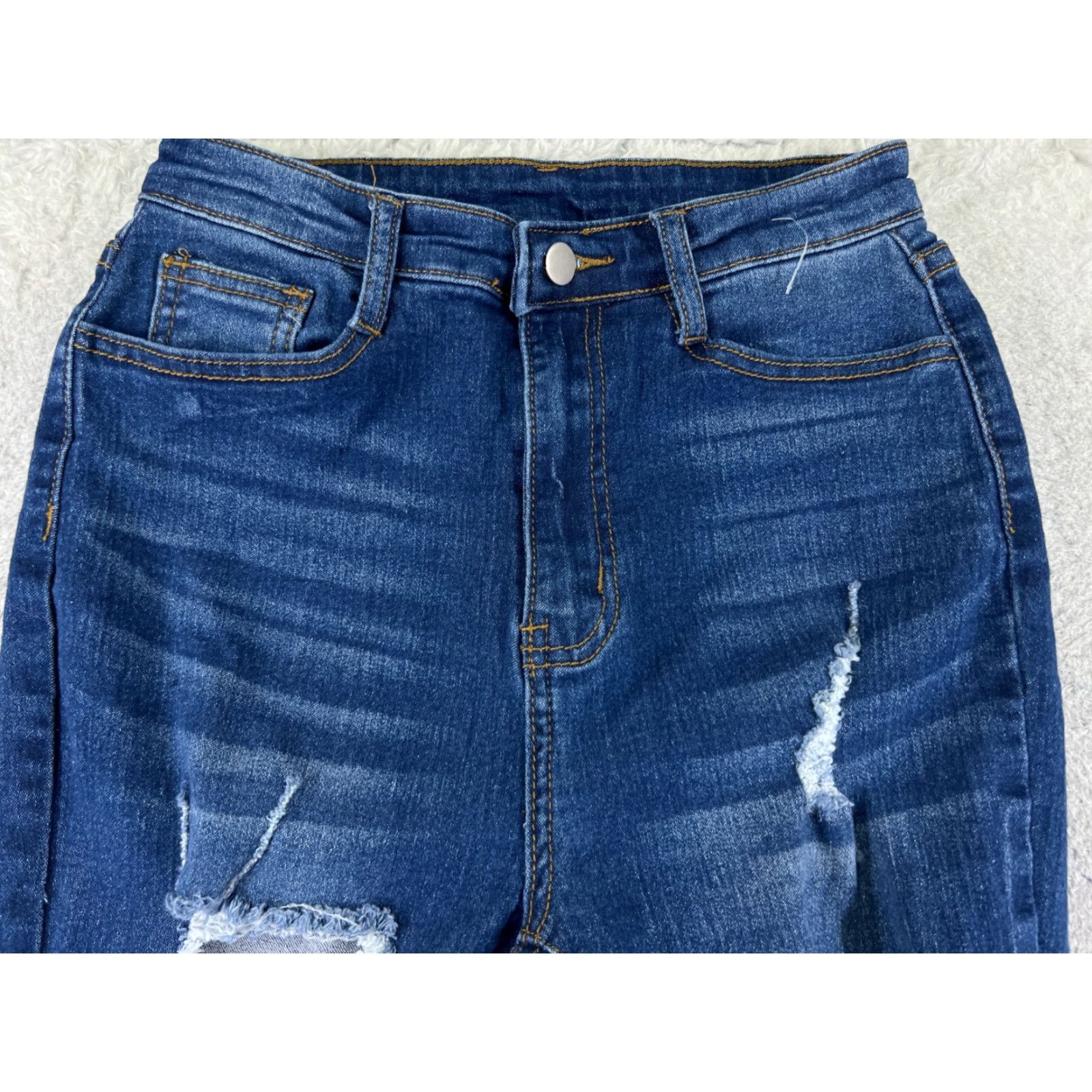 Shein Shein Jeans Womens 27 Blue Denim Flare Distressed Cotton Blend Mid 24x32 Pants Size 27" / US 4 / IT 40 - 4 Thumbnail