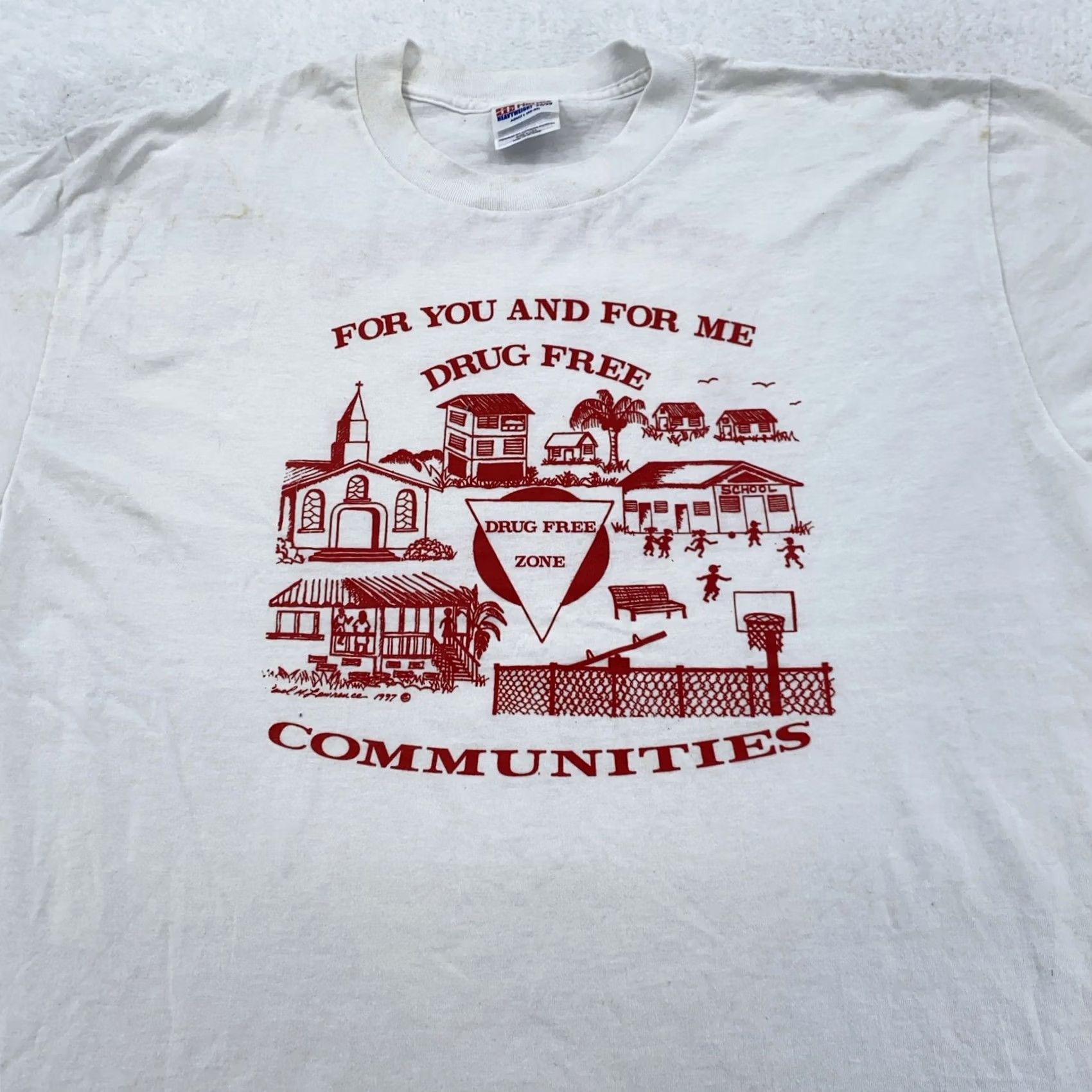 Hanes VINTAGE Hanes Shirt Mens Large White 90s Retro Graphic Print Crew Neck Cotton Polyester Blend Free of N/A Size US L / EU 52-54 / 3 - 2 Thumbnail