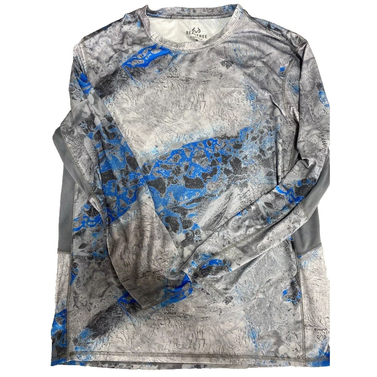T-shirt De Pêche Realtree Homme Taille L Bleu Motif Océan Performance Stretch