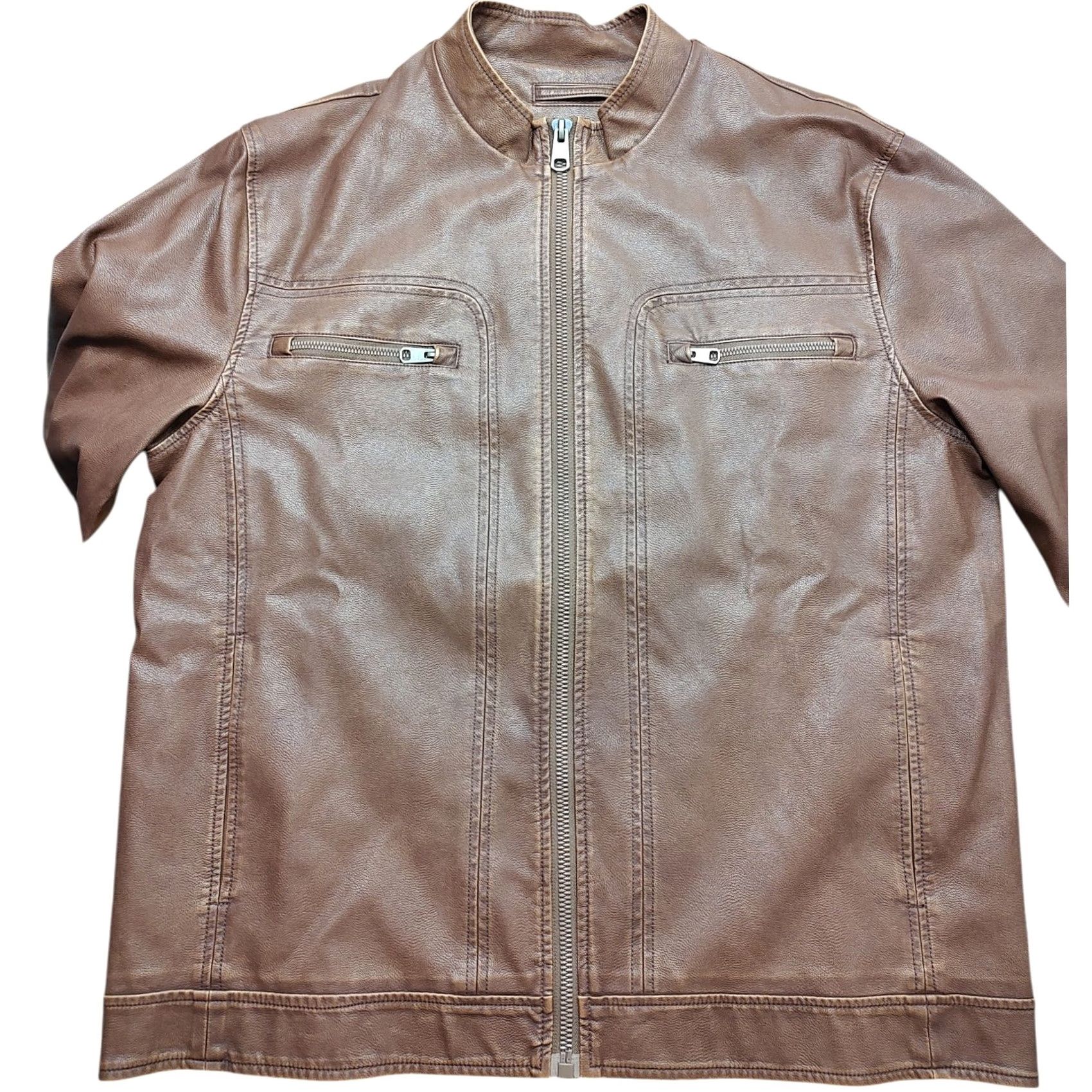 Roundtree & Yorke NWT Roundtree & Yorke Mens L Moto Motorcycle Vegan Faux Leather Jacket Brown Size US L / EU 52-54 / 3 - 2 Thumbnail