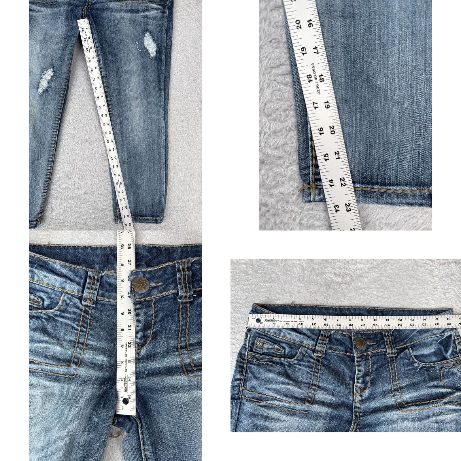 Vintage Rue21 Jeans Juniors 32x23 Blue Denim Crop Straight Leg Distressed Low Cotton Size 28" / US 6 / IT 42 - 8 Thumbnail