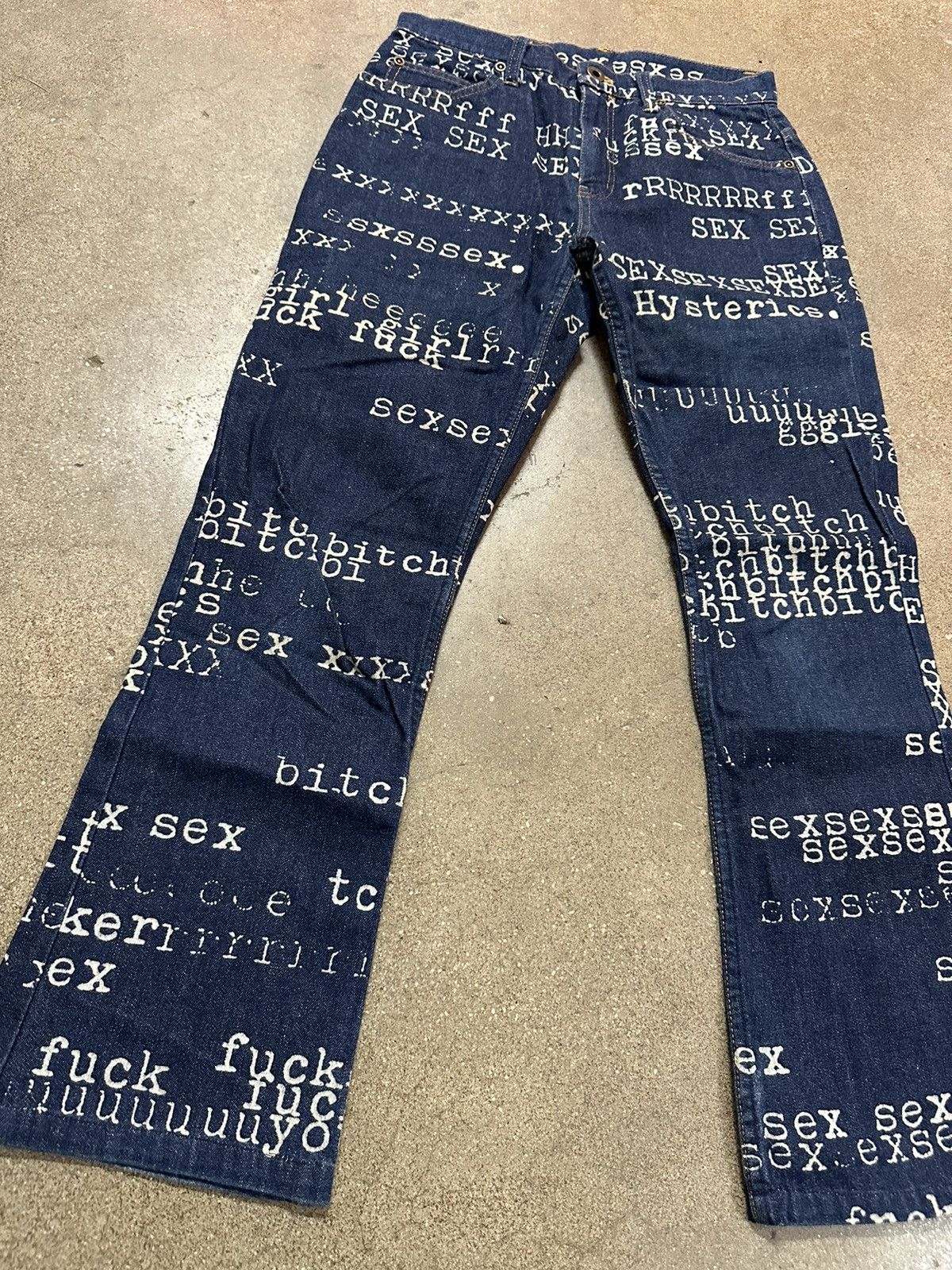 Vintage Hysteric Glamour SS99 “Typewriter” Sex Bitch Flare Denim