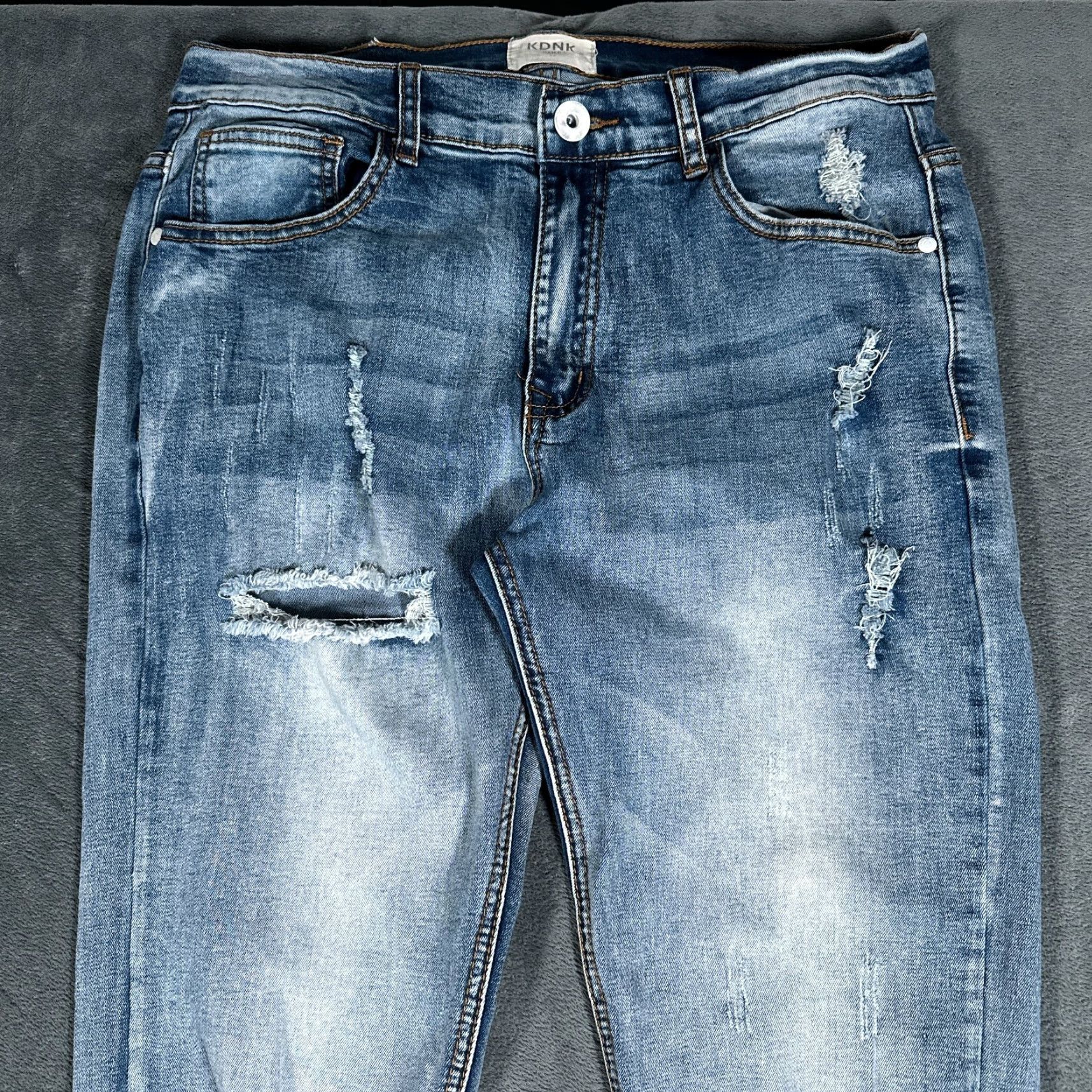 Vintage KDNK Men's Jeans 30x32 Blue Skinny Slim Distressed Stretch Ankle Zips Size US 30 / EU 46 - 2 Thumbnail