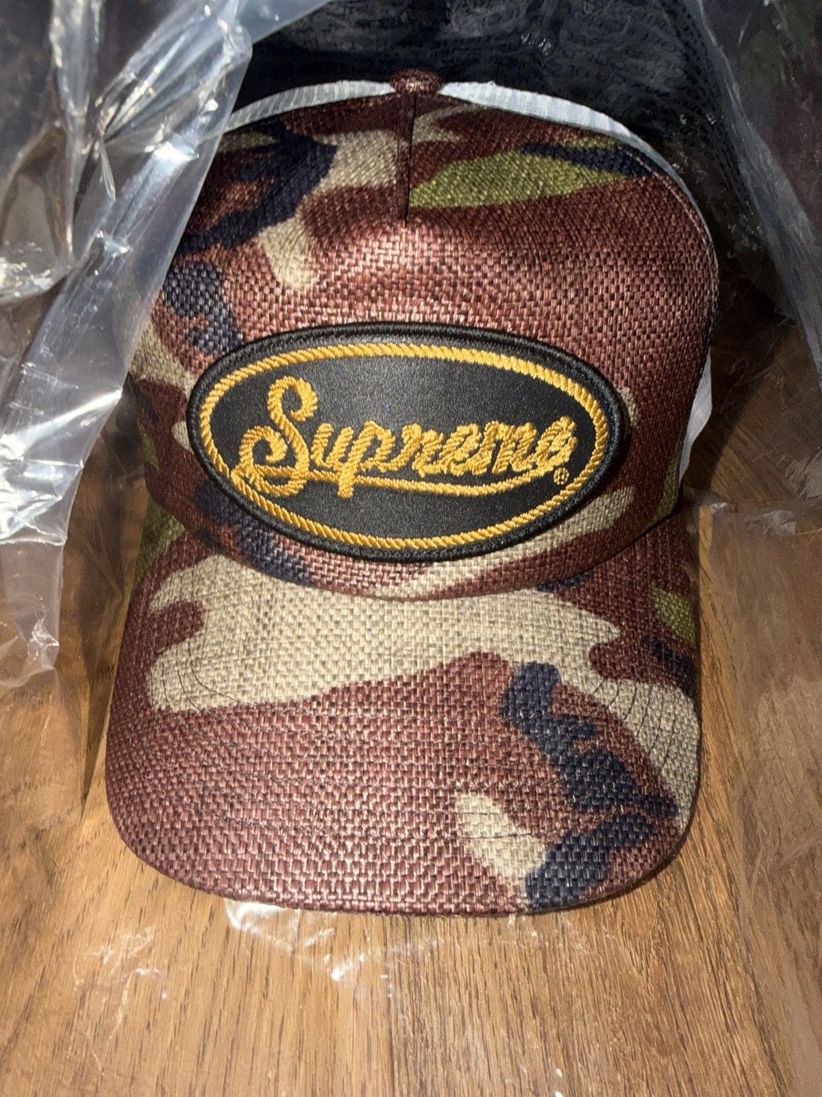 Supreme Raffia Mesh Back 5-Panel Hat Woodland Camo