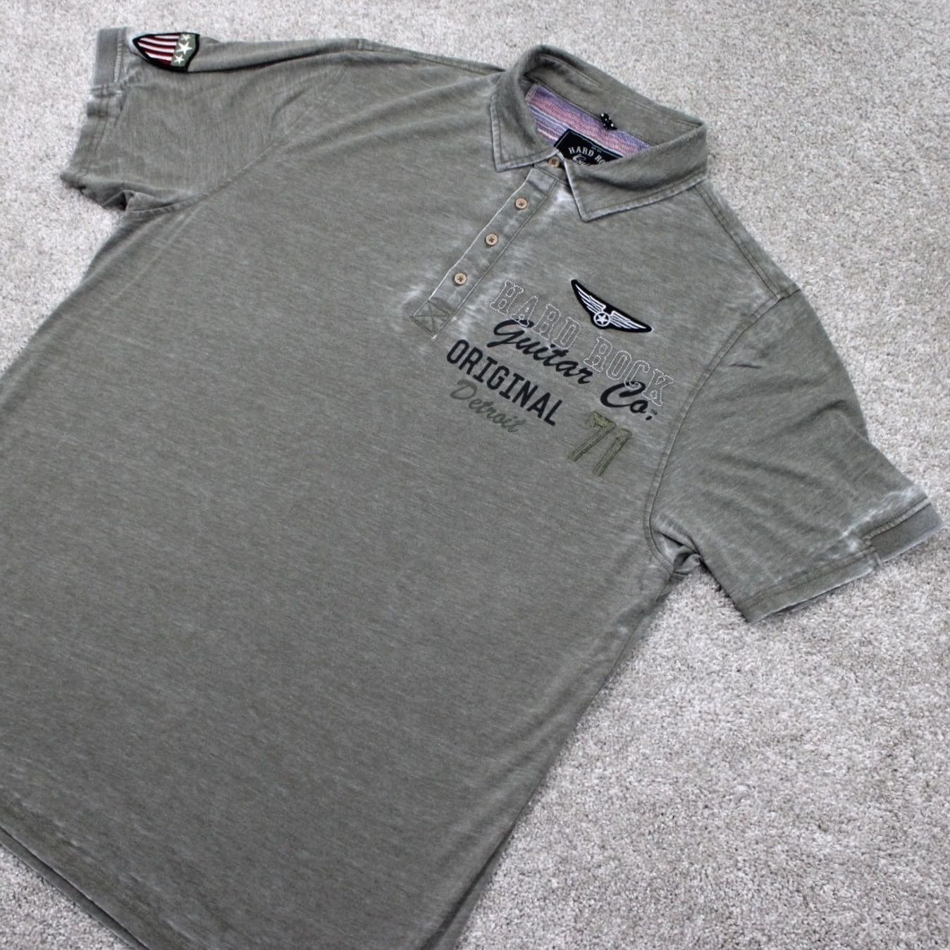 Vintage Hard Rock Guitar Polo Shirt Men 2XL Green Super Thin Cotton/Poly S/S Patched - Adult Mens Size US XXL / EU 58 / 5 - 3 Thumbnail