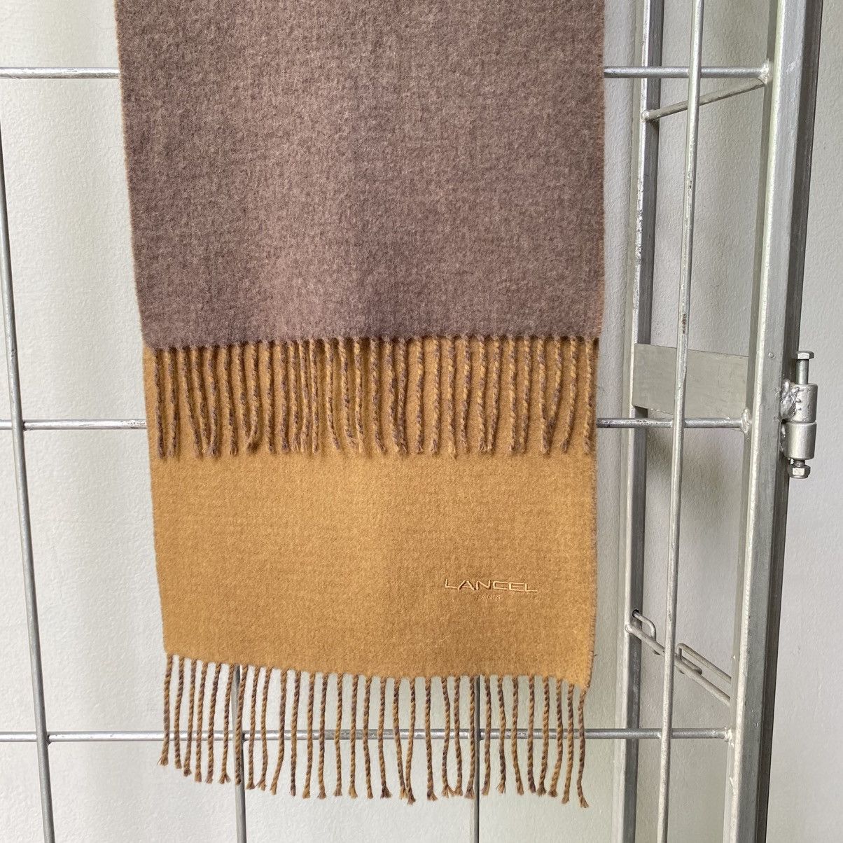 Lancel LANCEL Embroidered Edge Wool Scarf in Mocha & Taupe Size ONE SIZE - 7 Thumbnail