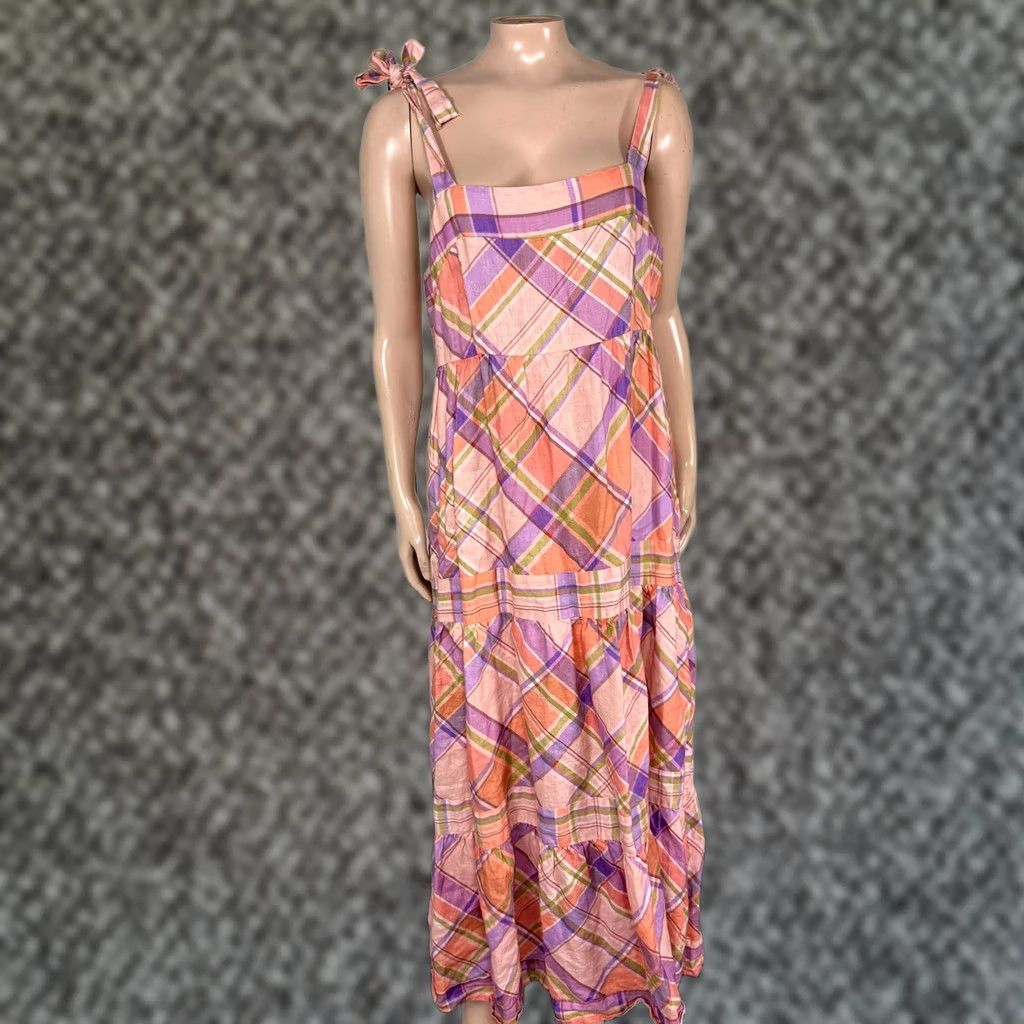 Anthropologie Anthropologie Kachel Dress Plaid Maxi Linen Pink Long D4-2 L Adult Women Sleeveless Square Neck Pullover Lightweight Casual Size L / US 10 / IT 46 - 1 Thumbnail
