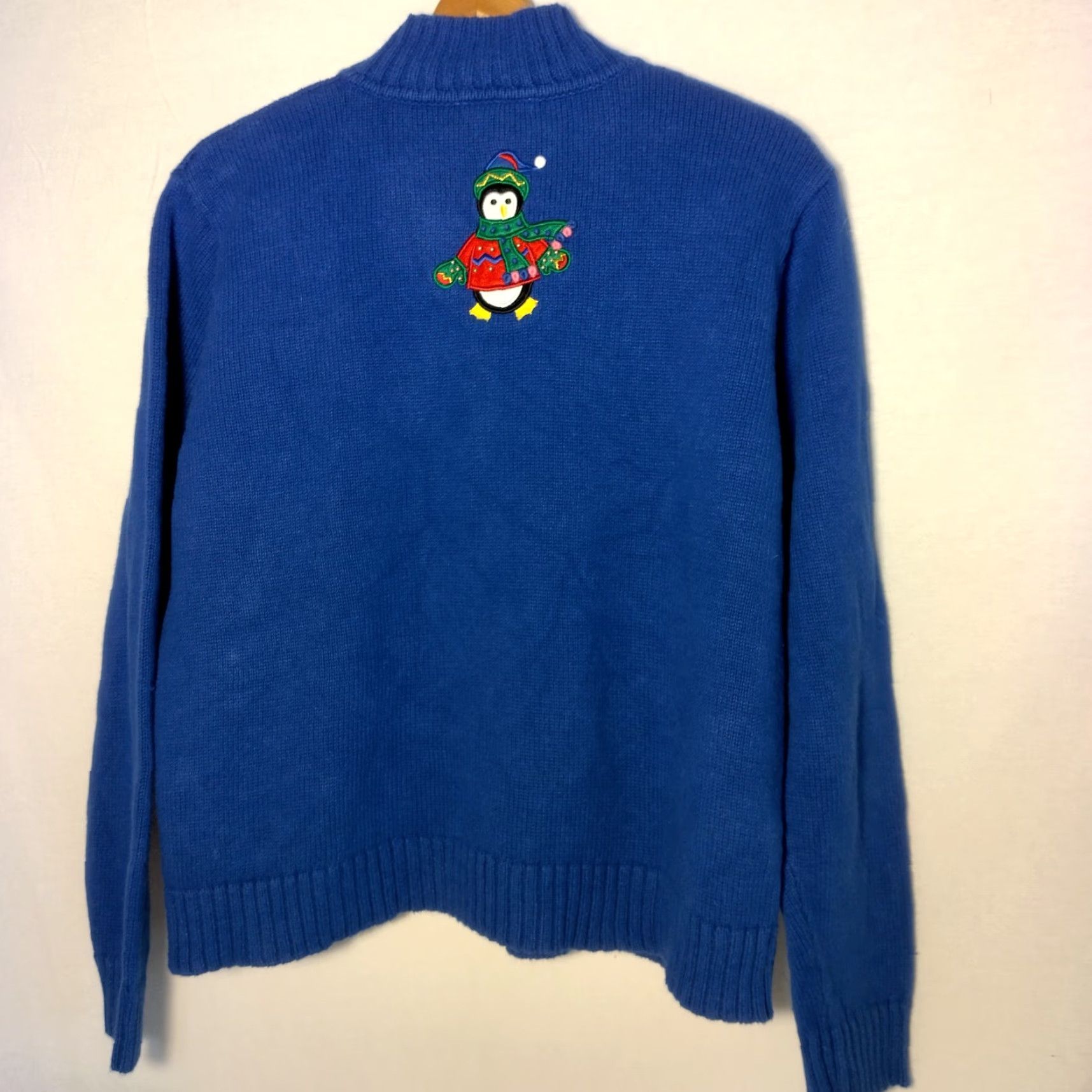 Vintage VINTAGE Crystal Kobe Cardigan Sweater Women's Winter Penguin Beaded Blue Large Christmas Holiday Knit Size L / US 10 / IT 46 - 2 Thumbnail