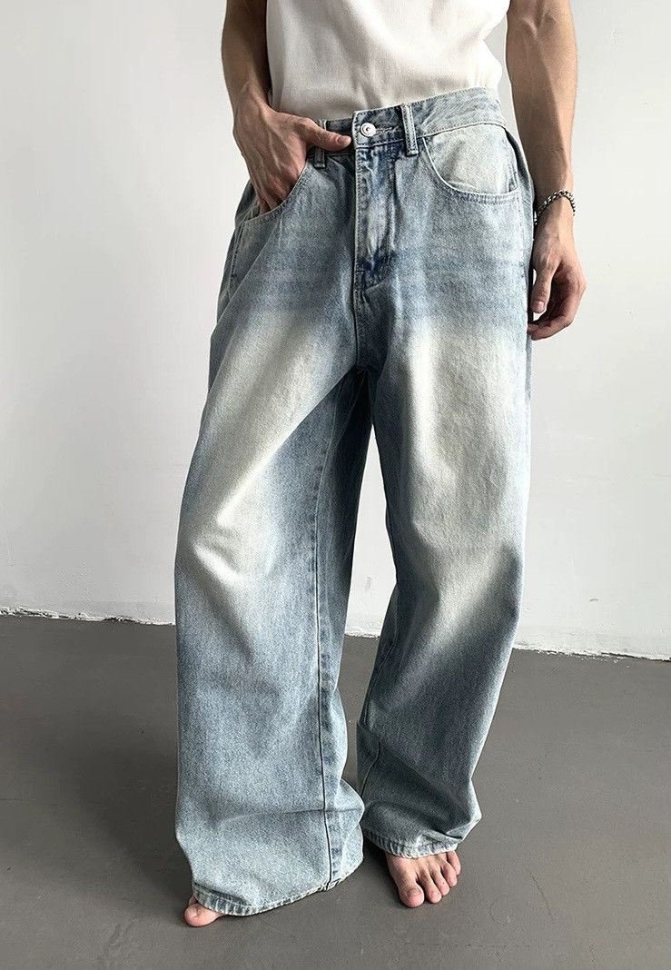 Japanese Brand × Vintage Cleanfit retro side pleated washed baggy jeans pants Size US 33 - 1 Thumbnail