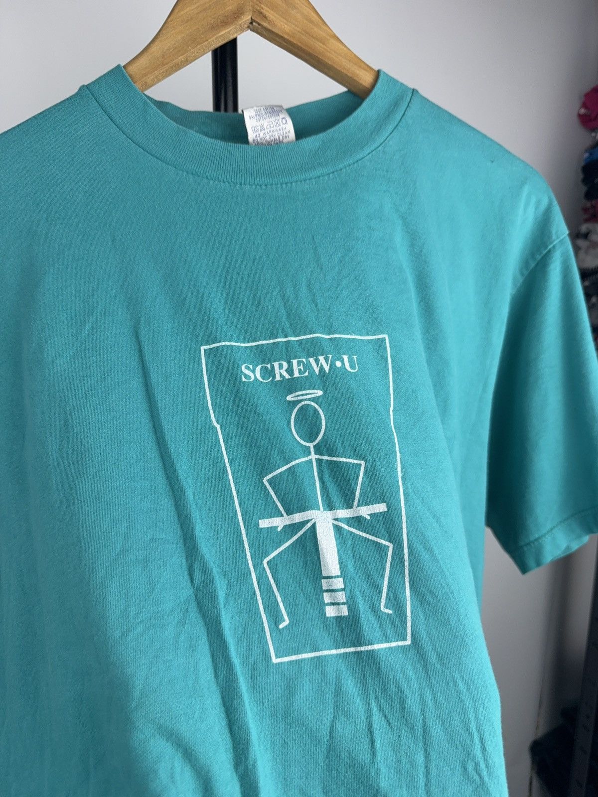 Vintage 90s Retro SCREW U Graphic Tee Y2K Edgy Ironic Stick Figure Size US L / EU 52-54 / 3 - 6 Thumbnail
