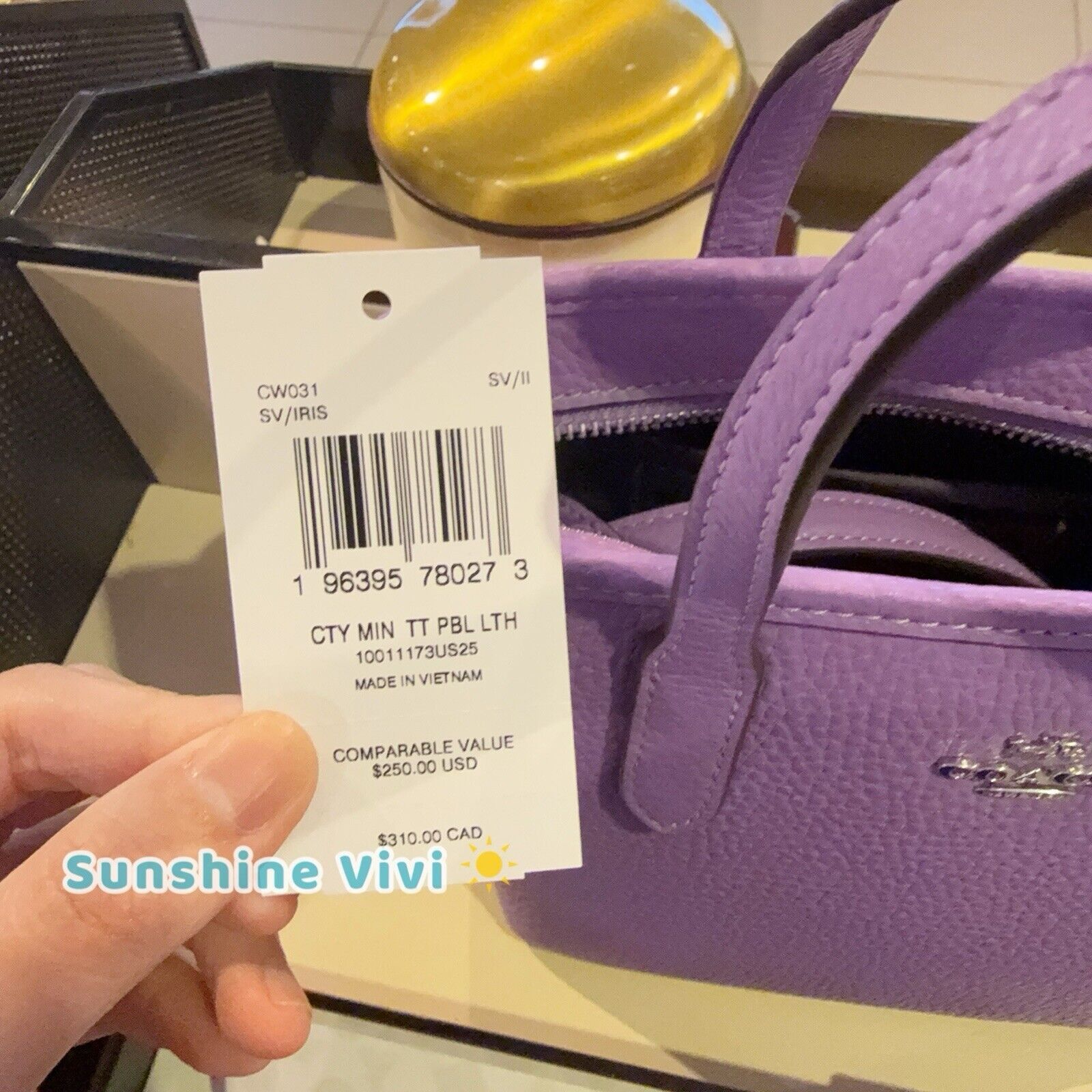 NWT Coach City Mini Tote Bag in Iris- Purple CW031