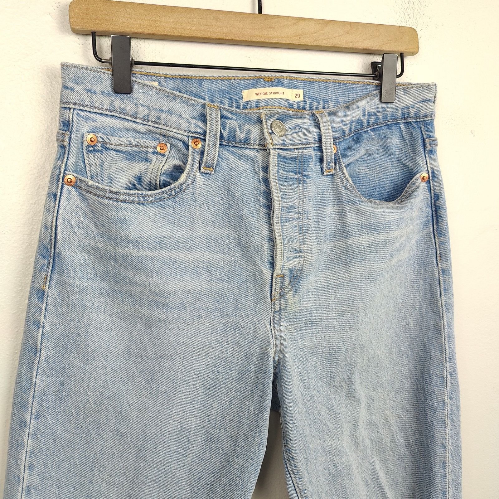 Levi's Levi's Wedgie Straight Jeans Womens 29 Light Wash Button Fly Size 29" - 2 Thumbnail