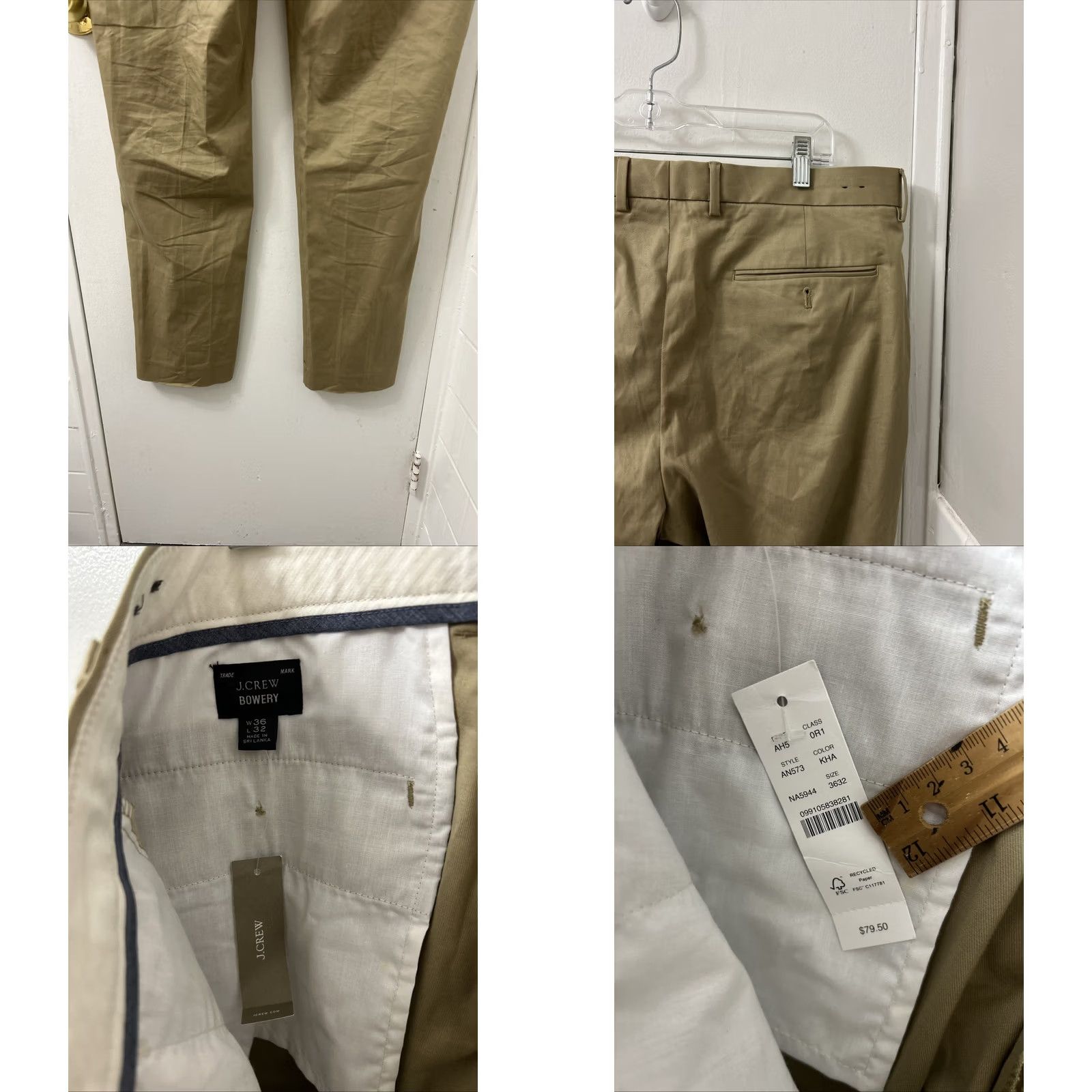 J.Crew J.CREW Bowery Pants Mens 36x32 Khaki Slim Straight Pockets Zip Button Dress Workwear Casual Pant Size US 36 / EU 52 - 8 Thumbnail