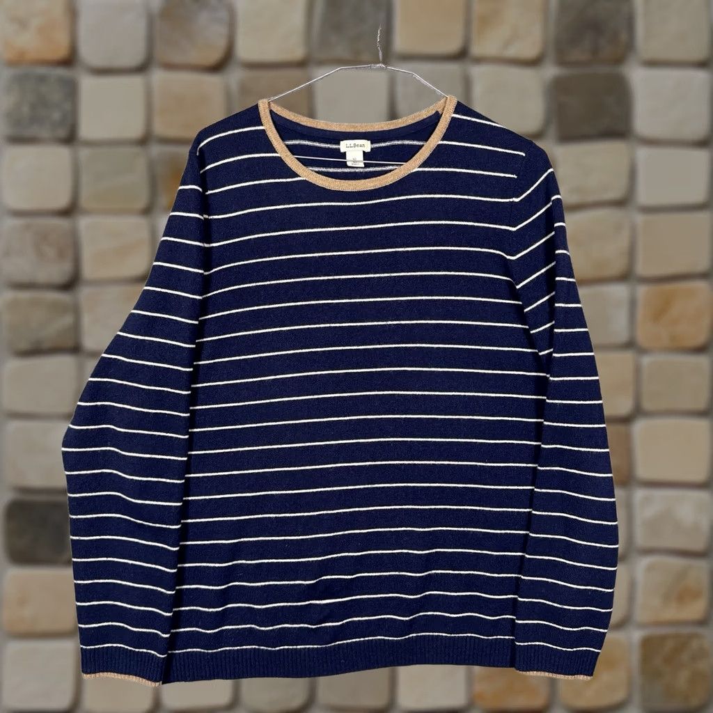 Vintage LL Bean Cashmere Sweater Women's XL Classic Crewneck Knit Pullover Stripe 515166 Size XL / US 12-14 / IT 48-50 - 1 Thumbnail