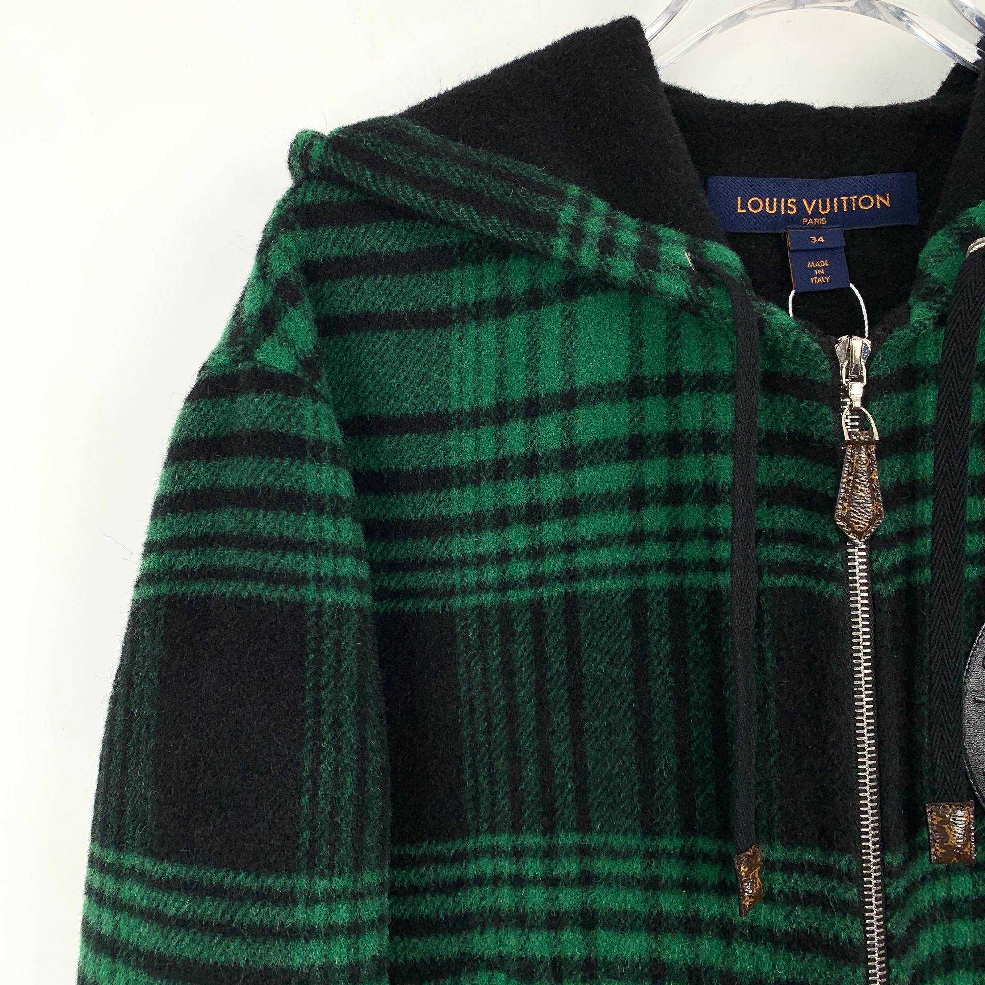 Louis Vuitton Louis Vuitton Green & Black Plaid Wool Hooded Zip-Up Jacket Size XXS / US 00 / IT 34 - 3 Thumbnail