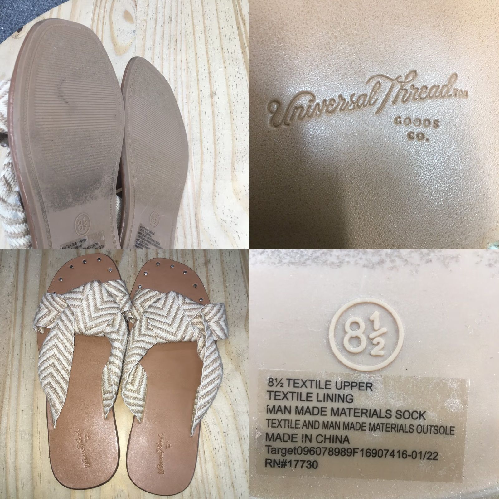 Vintage Universal Thread Sandals Women 8.5 Chevron Print Knotted Slide Beige Flat Size US 9 / IT 39 - 9 Thumbnail