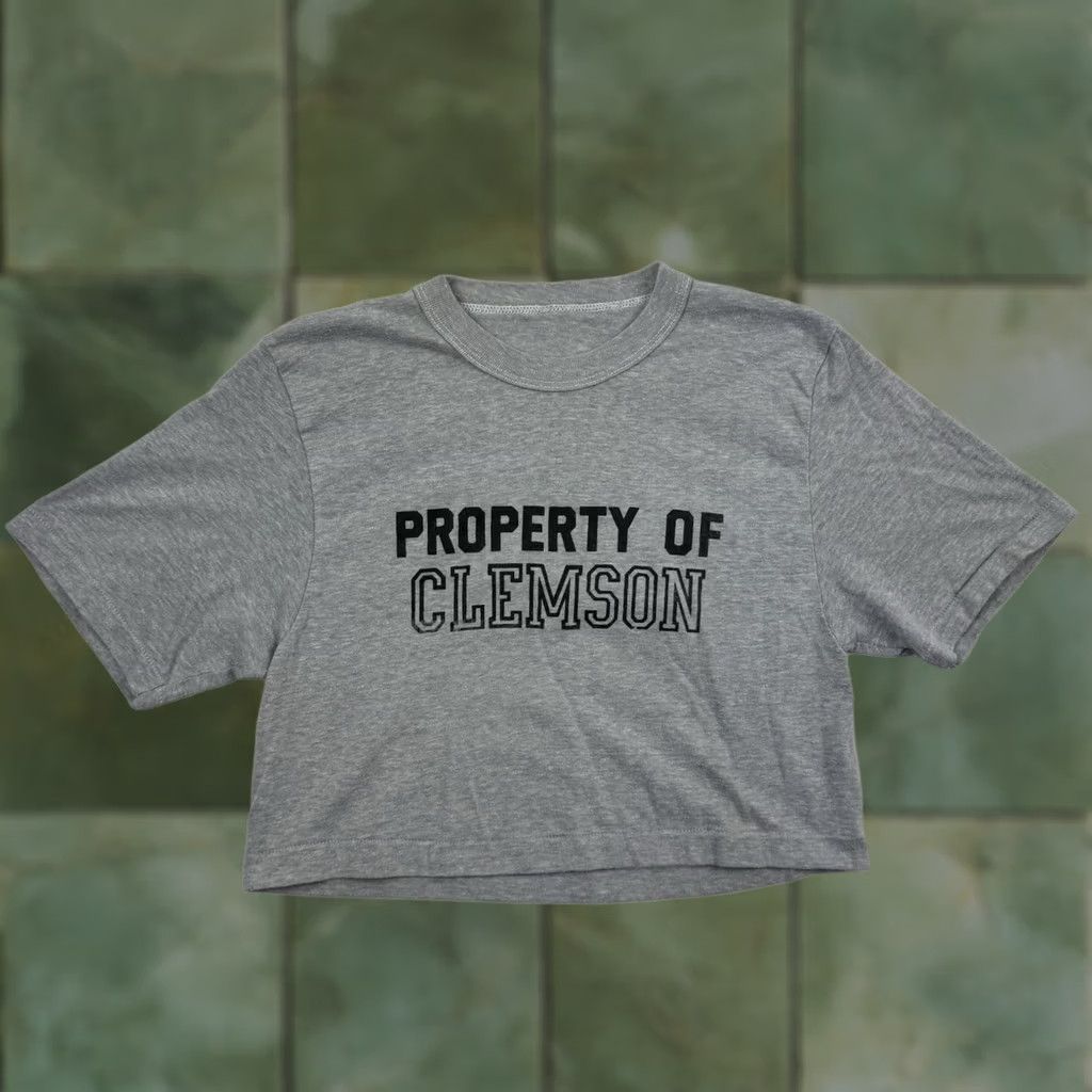 Vintage VINTAGE Property Of Clemson Cropped T Shirt Womens S Gray 80s USA Shirt Womens S Size S / US 4 / IT 40 - 1 Thumbnail