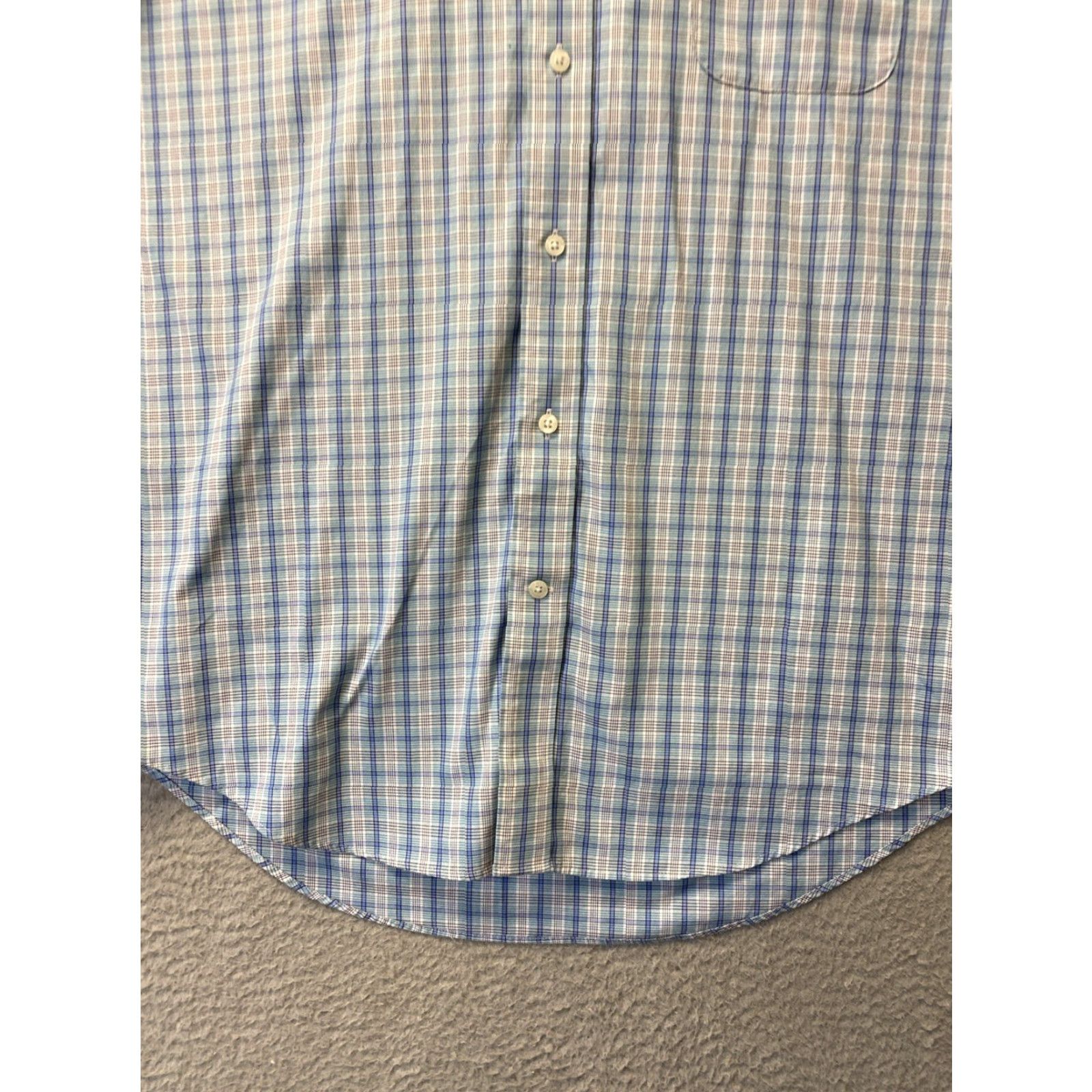 Lands' End Lands' End Shirt Button-Down Mens 16.5 Turquoise Plaid Long Sleeve Classic Trim Fit Size US XL / EU 56 / 4 - 2 Thumbnail
