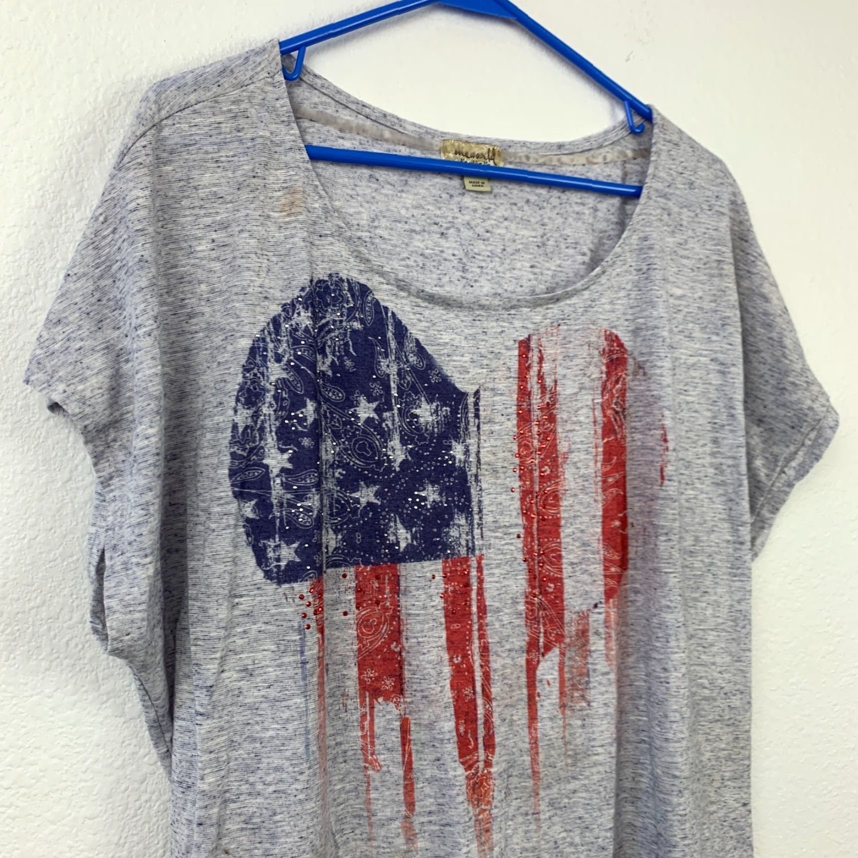 Vintage VINTAGE One World Live & Let Live USA Flag Patriotic Short Sleeve Shirt Top 3X STAINS Shirt Womens Gray 100% Polyester Size XXL / US 16-18 / IT 52-54 - 3 Thumbnail