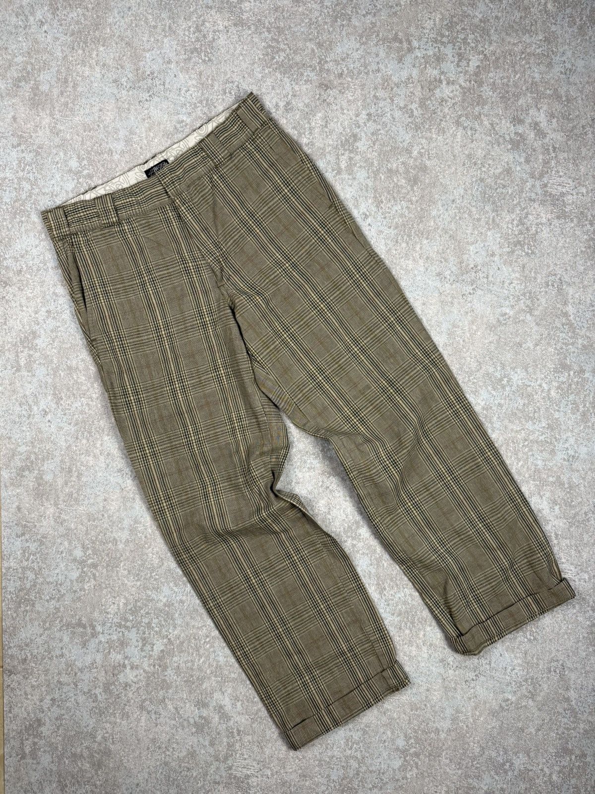 Vintage Stussy Plaid Brown Tartan Check Dress Pants Size 30