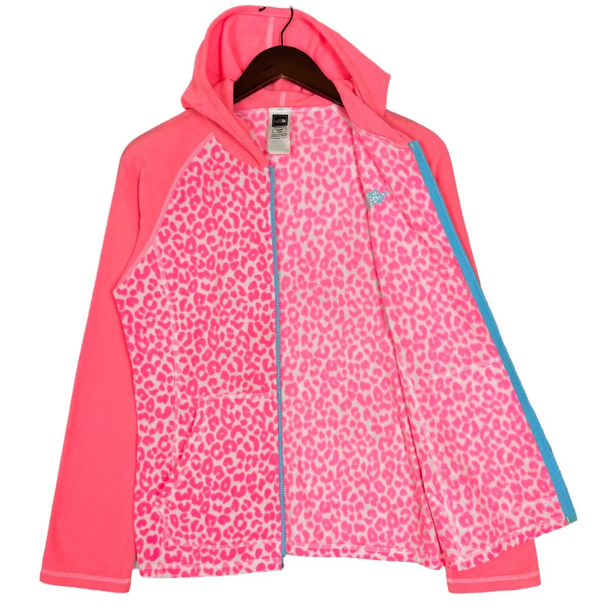 The North Face Pink Leopard Print Hoodie Fleece Jacket