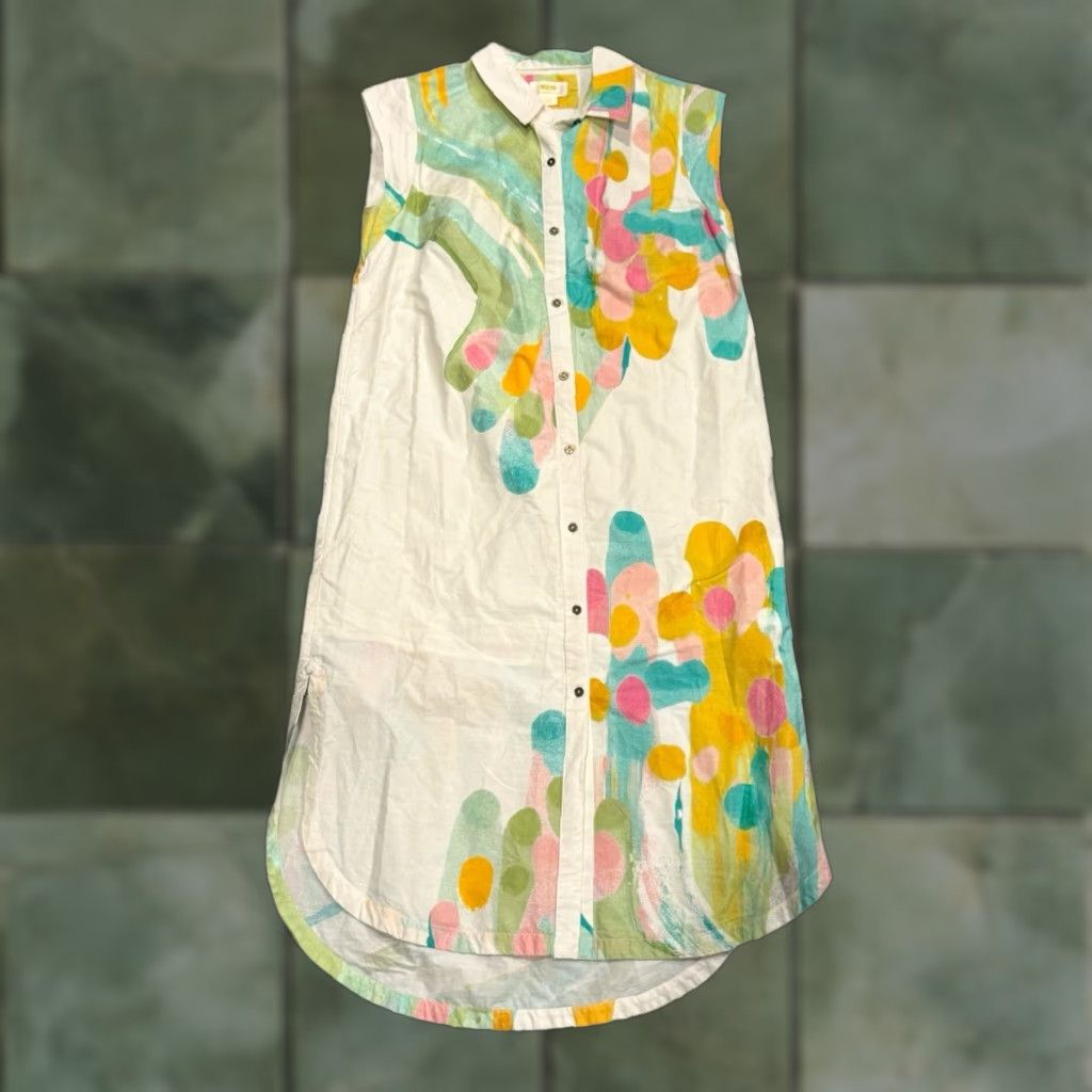 Anthropologie ANTHROPOLOGIE Lillian Cap Sleeve Midi Dress Abstract Mint Fit & Flare Size S Womens Size S / US 4 / IT 40 - 1 Thumbnail