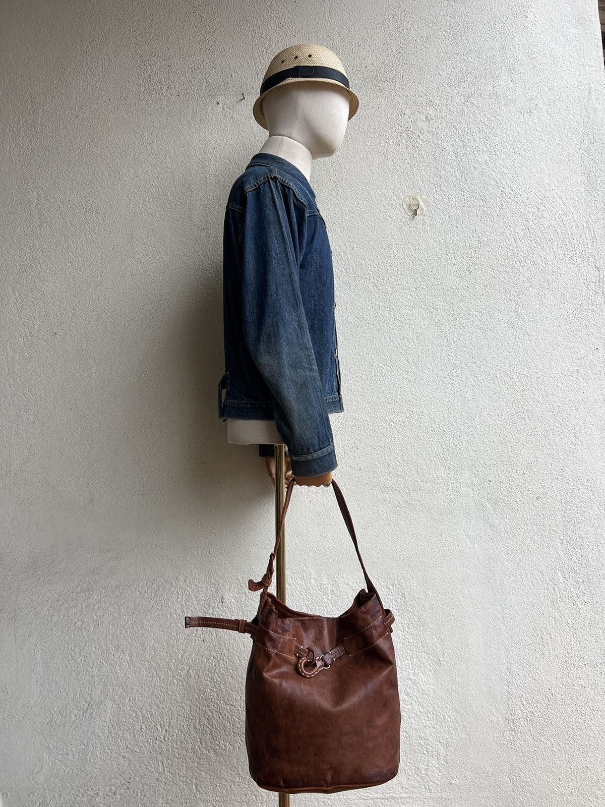 Leather Trashed Genten Japan Distress Patina Leather Bag Bucket Size ONE SIZE - 2 Thumbnail