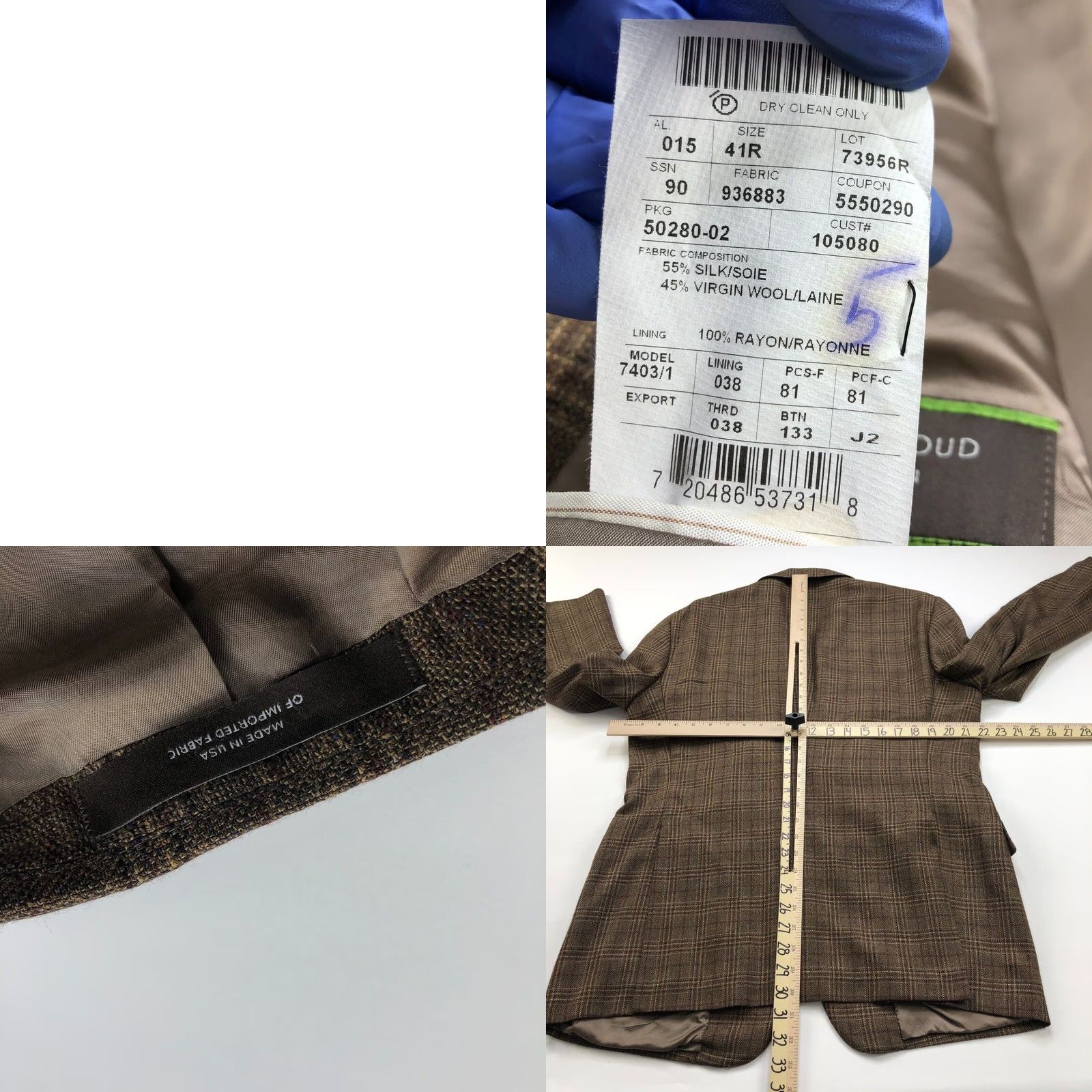 Joseph Abboud Joseph Abboud Jacket Sport Coat Plaid Brown Silk Wool Blend 41R Two-Button Notch Lapel Double-Vented Regular Fit Mens Size US XS / EU 42 / 0 - 9 Thumbnail