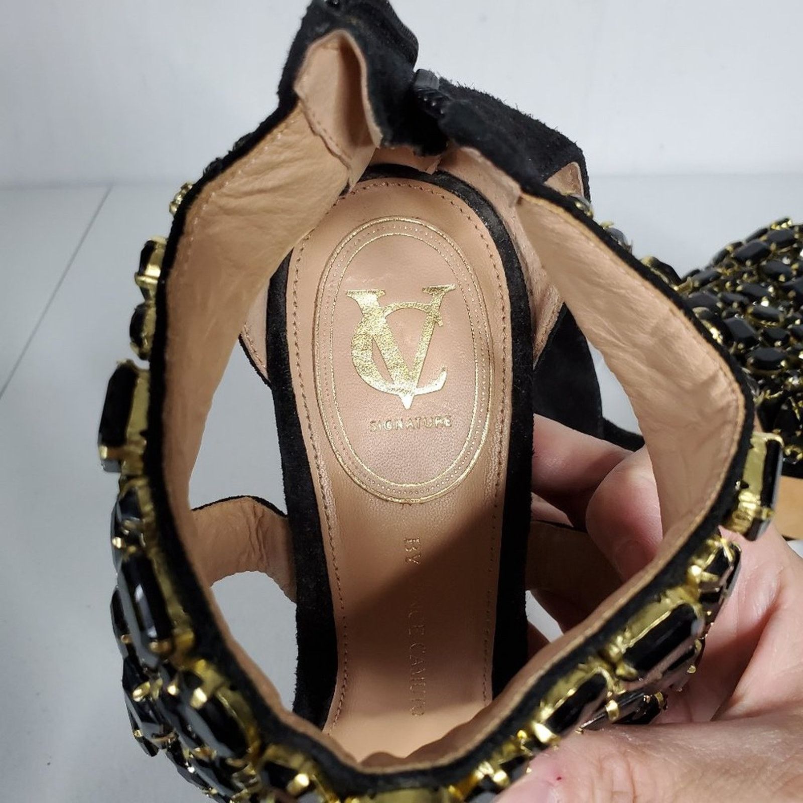 Vince Camuto VC Signature Suede Embellished Collar Zip Stiletto Heels 11M Size US 11 / IT 41 - 8 Thumbnail