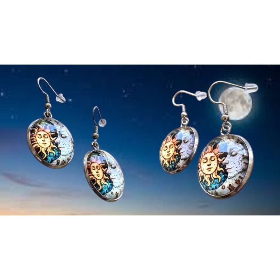 Handmade Sun Moon Earrings Navy Blue Eclectic Planet Astrology Zodiac Size ONE SIZE - 4 Thumbnail