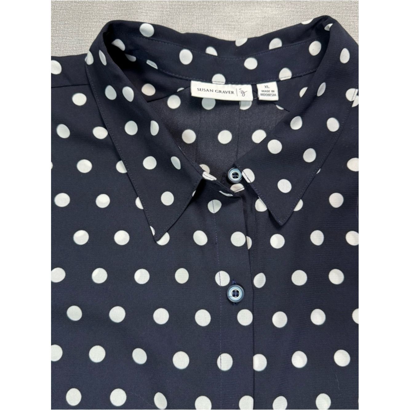 Other Susan Graver Black White Polka Dot Button Front 3/4 Ruched Size XL / US 12-14 / IT 48-50 - 4 Thumbnail